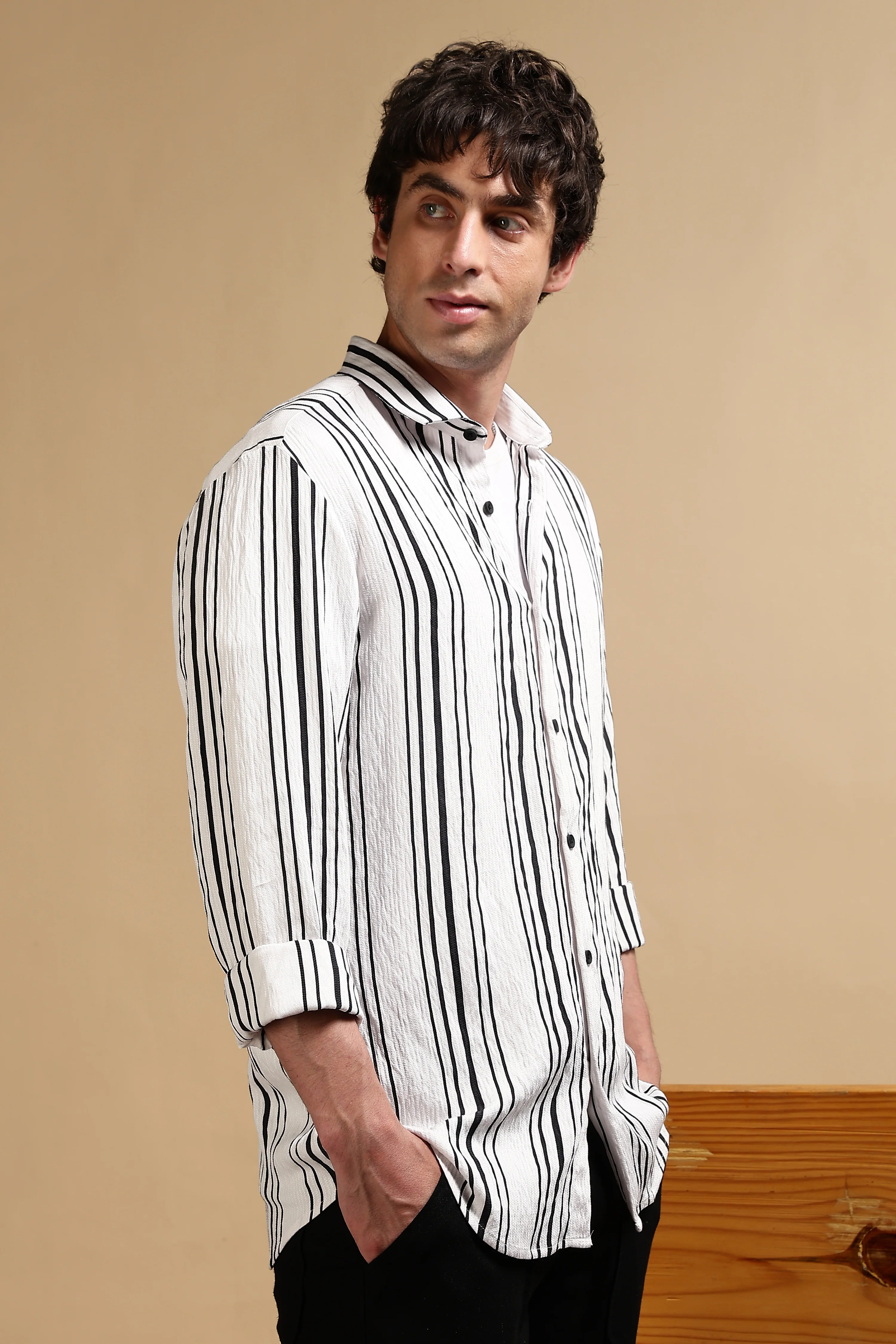 Men White Striped Shirt - Image 3