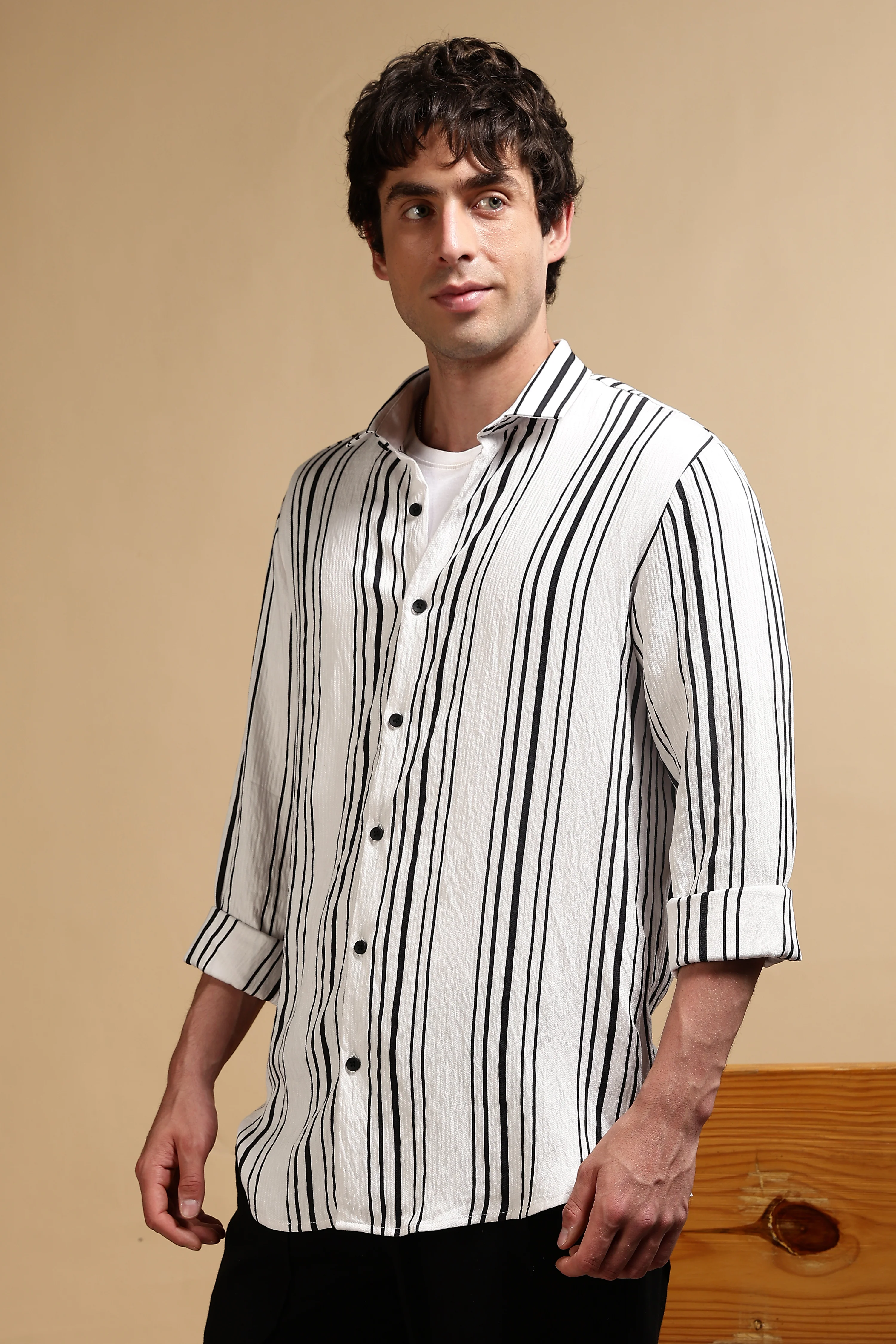 Men White Striped Shirt - Image 5