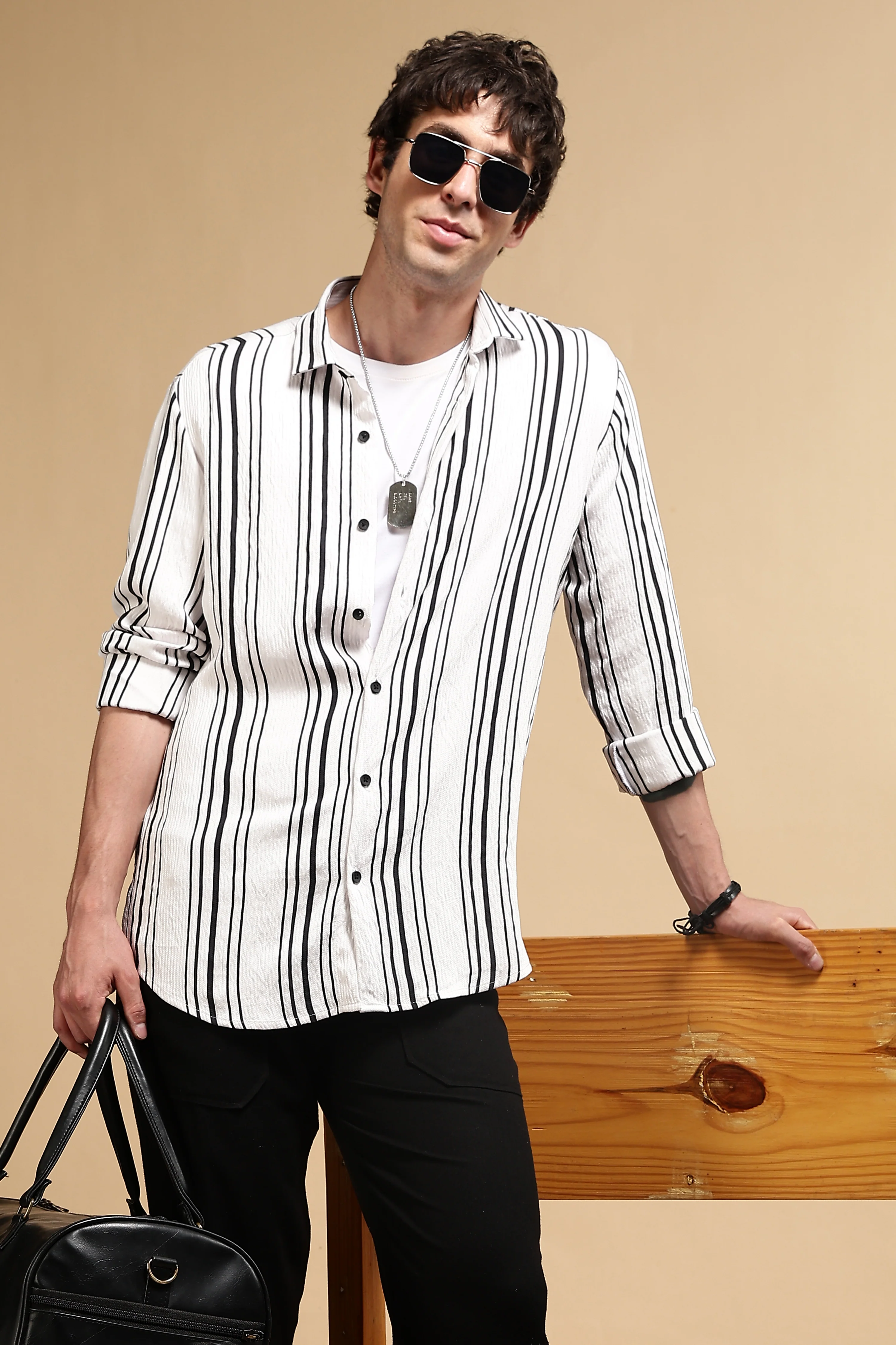 Men White Striped Shirt - Image 6