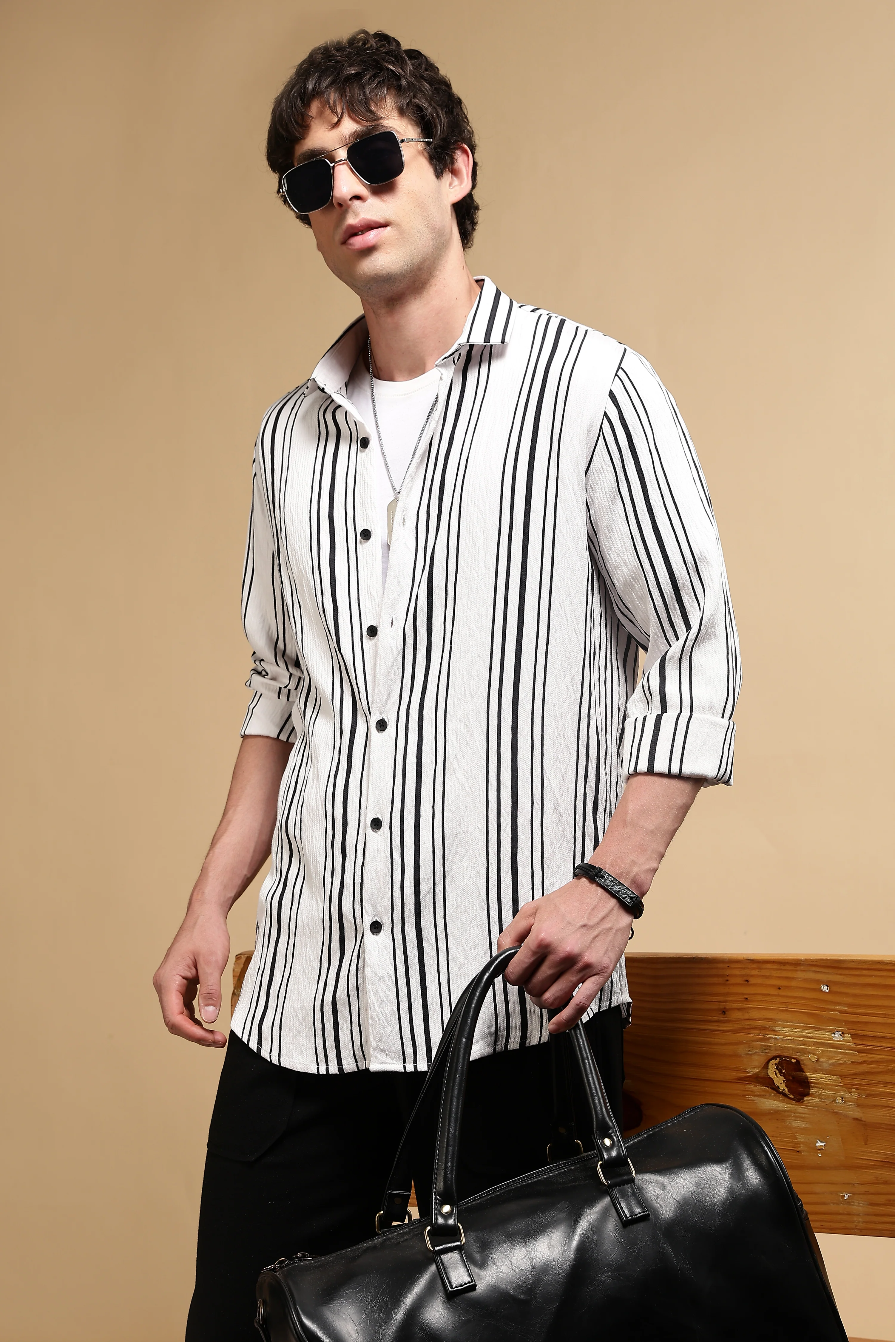 Men White Striped Shirt - Image 8