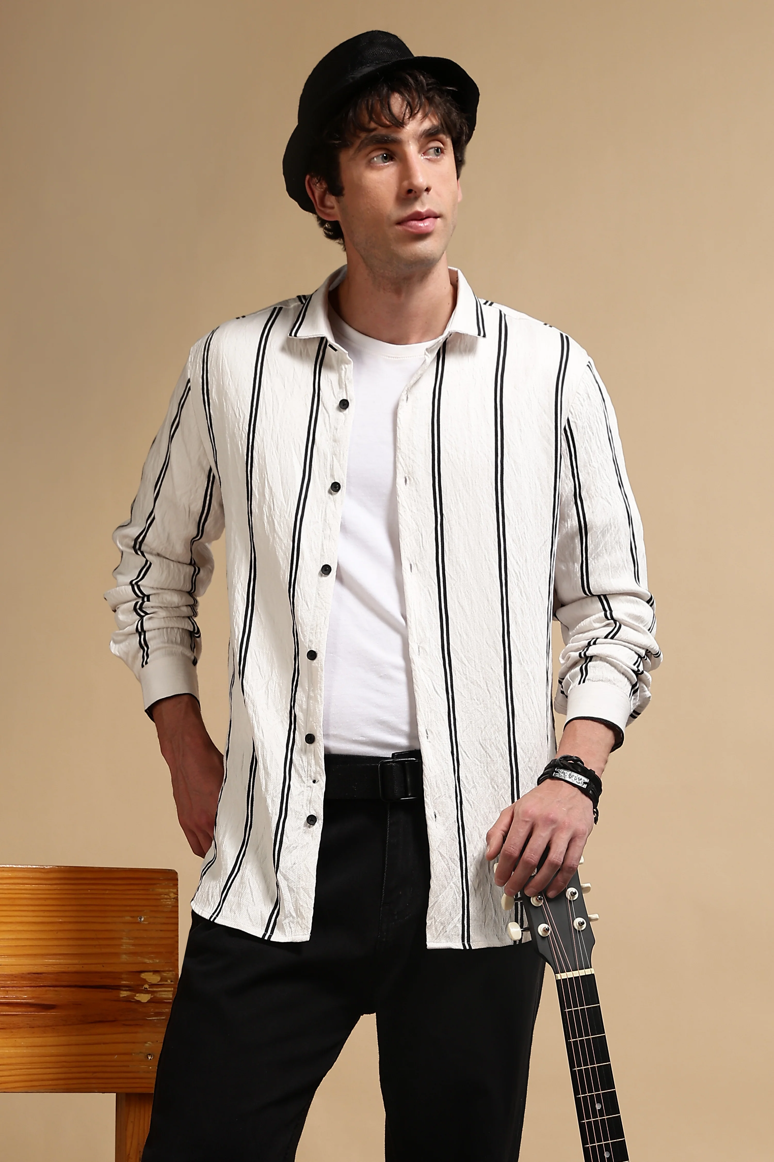 Men White Striped Shirt - Image 10