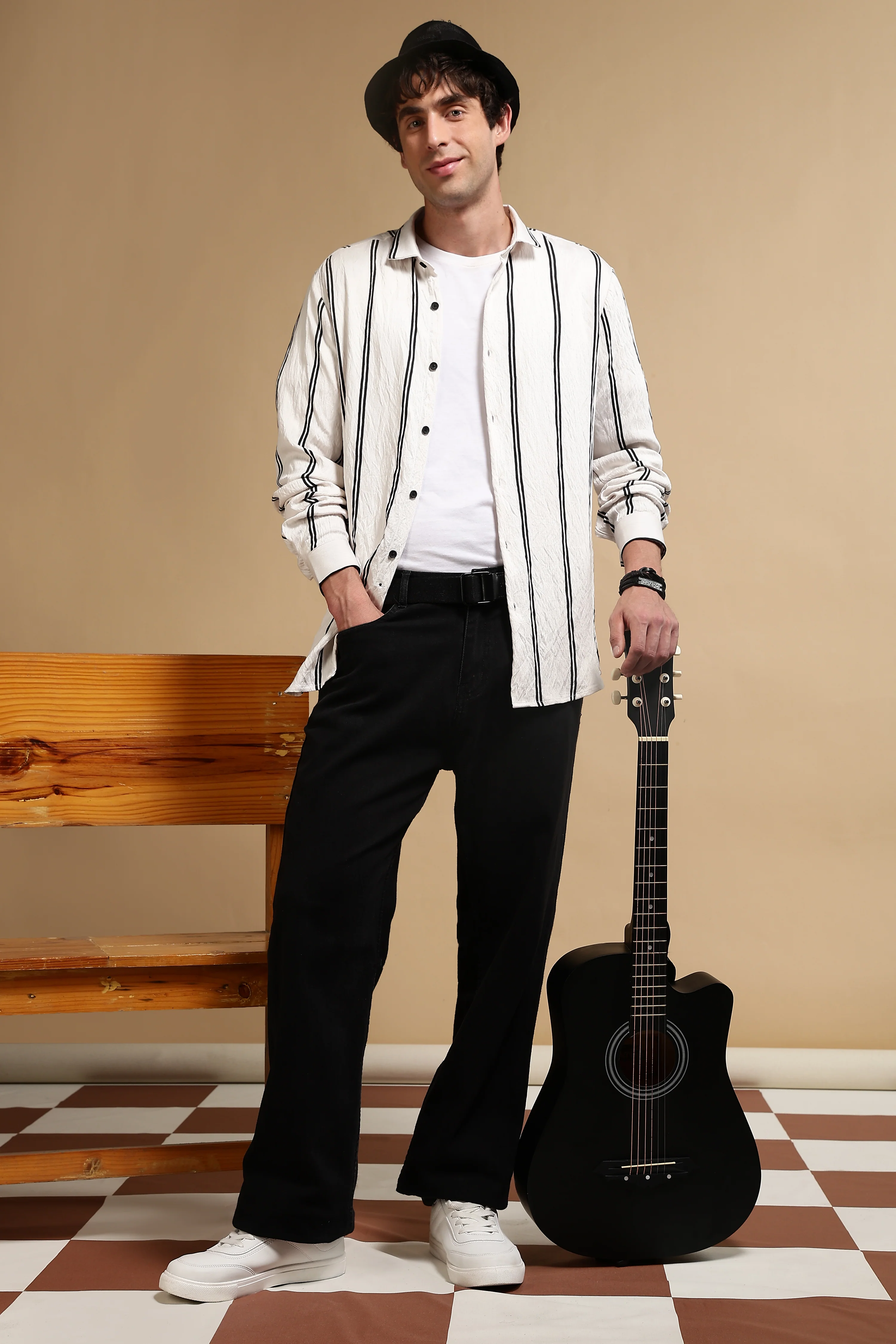 Men White Striped Shirt - Image 2