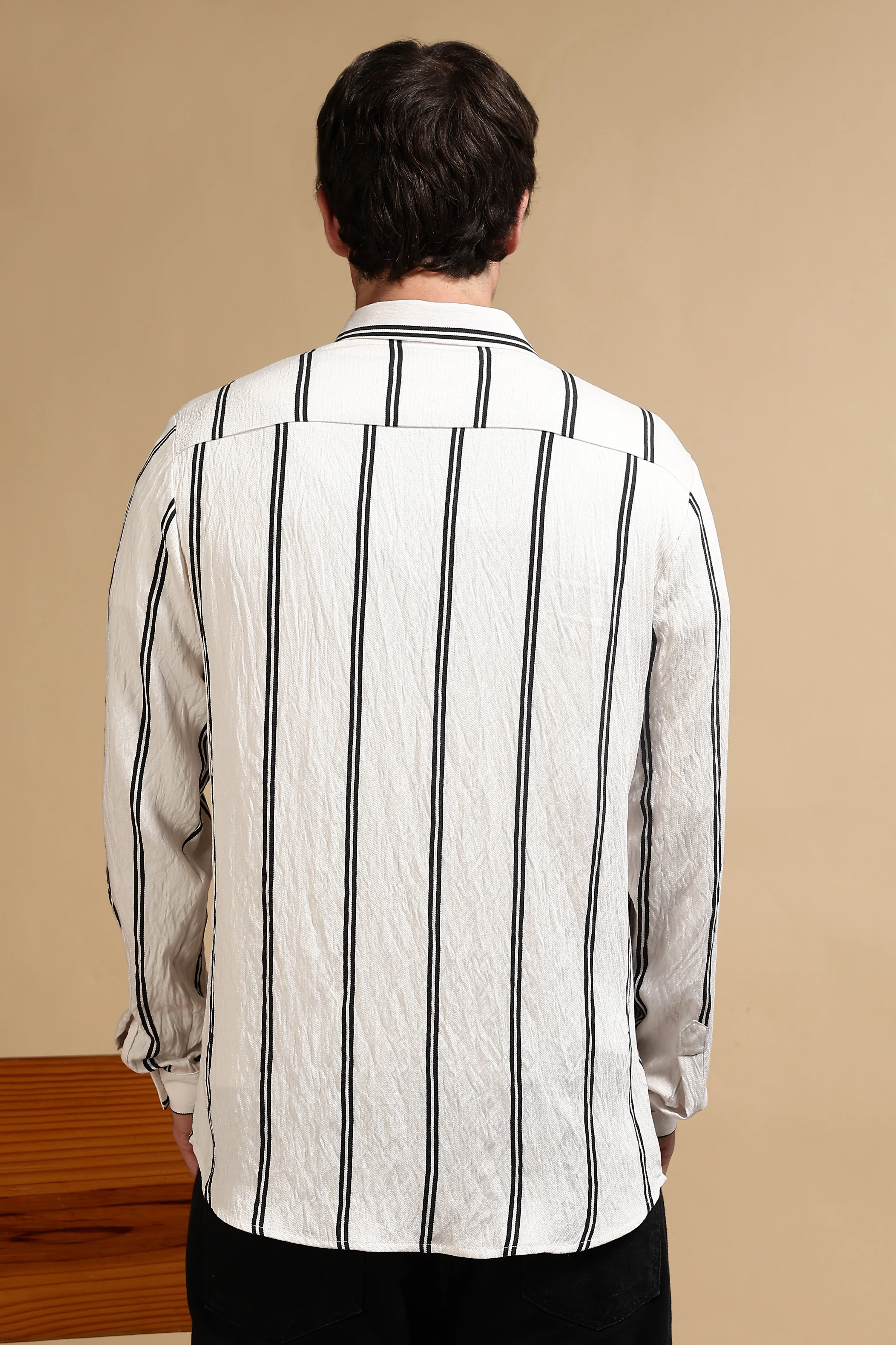 Men White Striped Shirt - Image 3