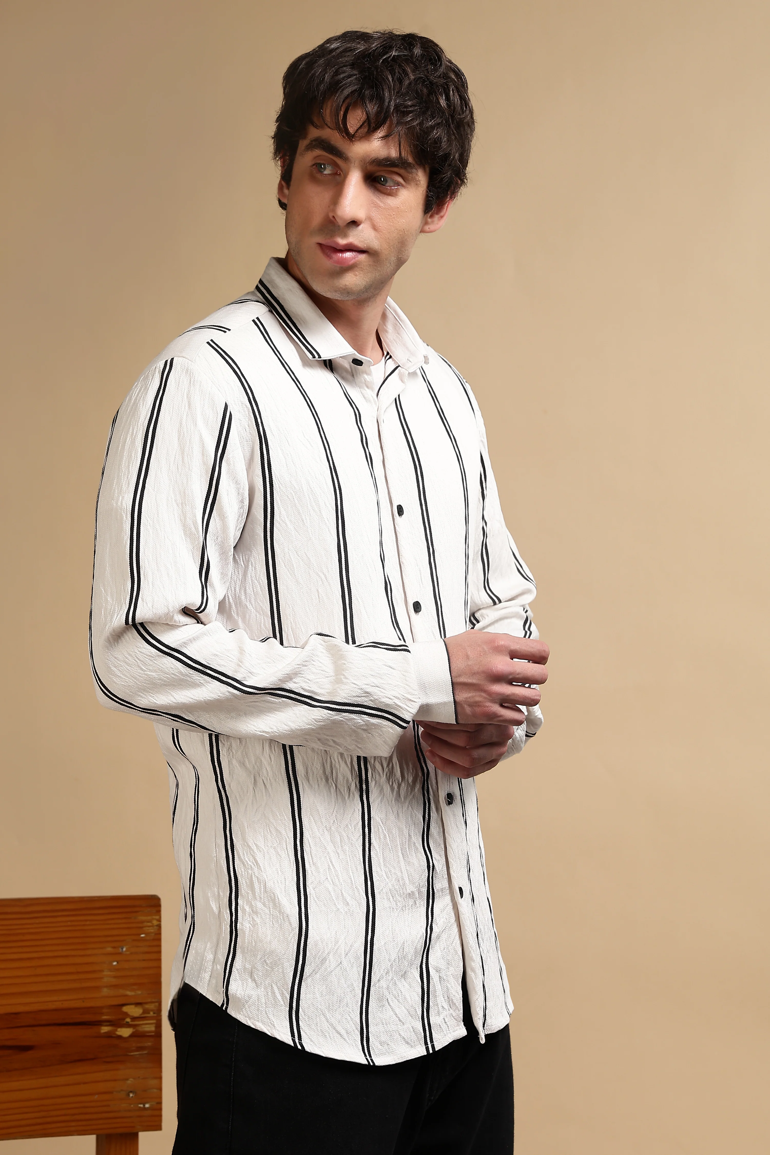 Men White Striped Shirt - Image 4