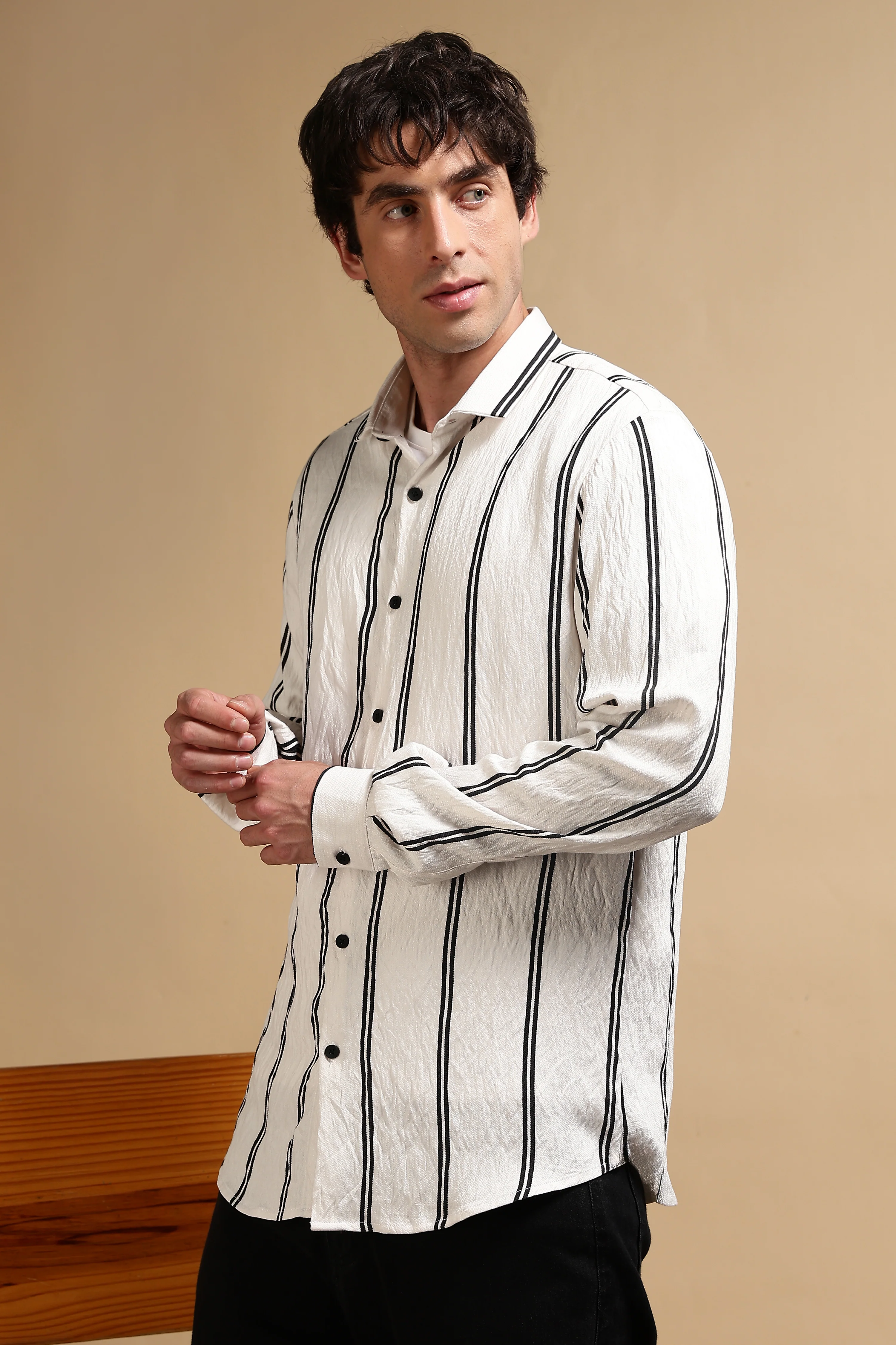 Men White Striped Shirt - Image 6