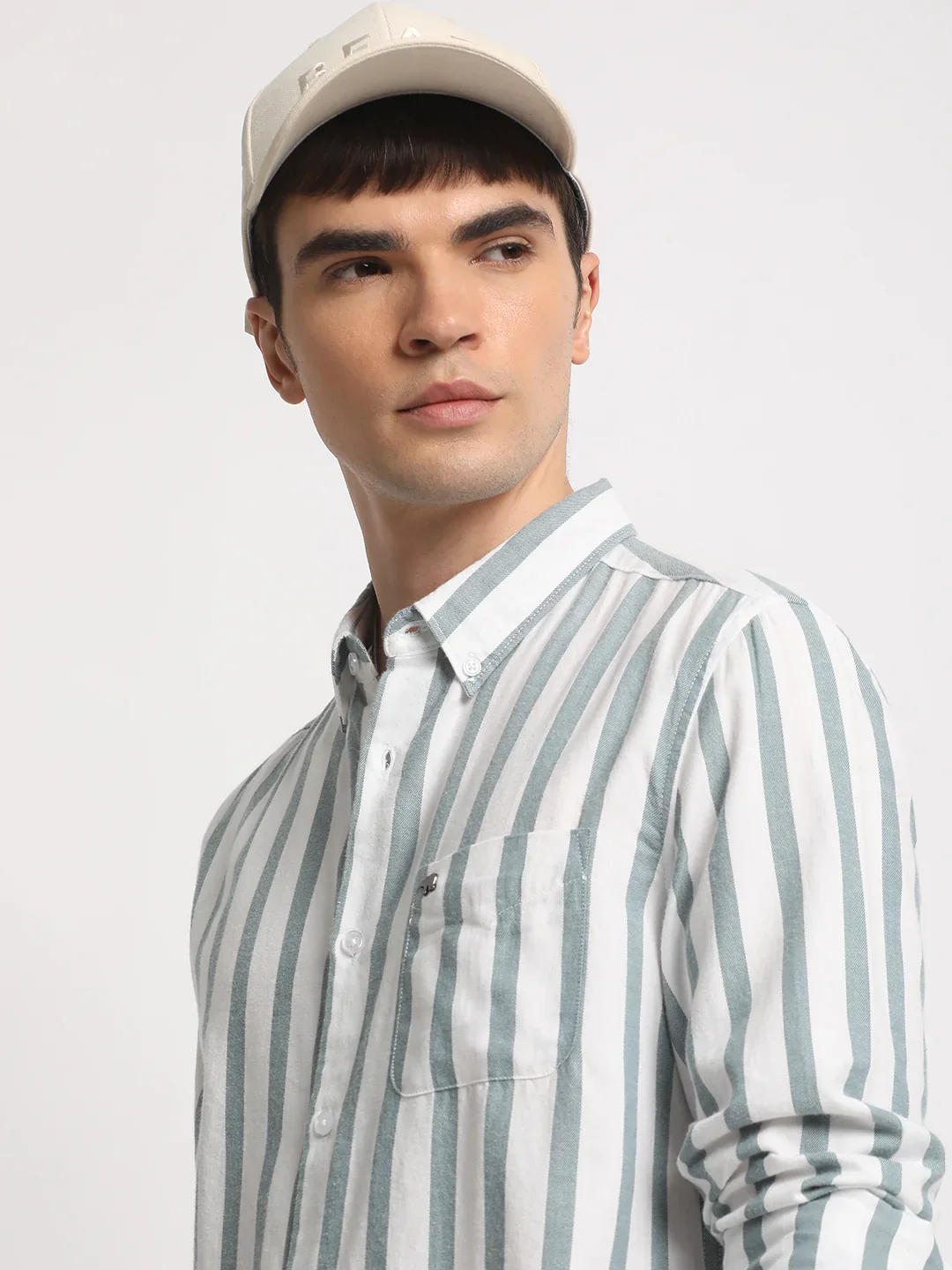 Men White Striped Slim Fit Casual Shirt - Image 3