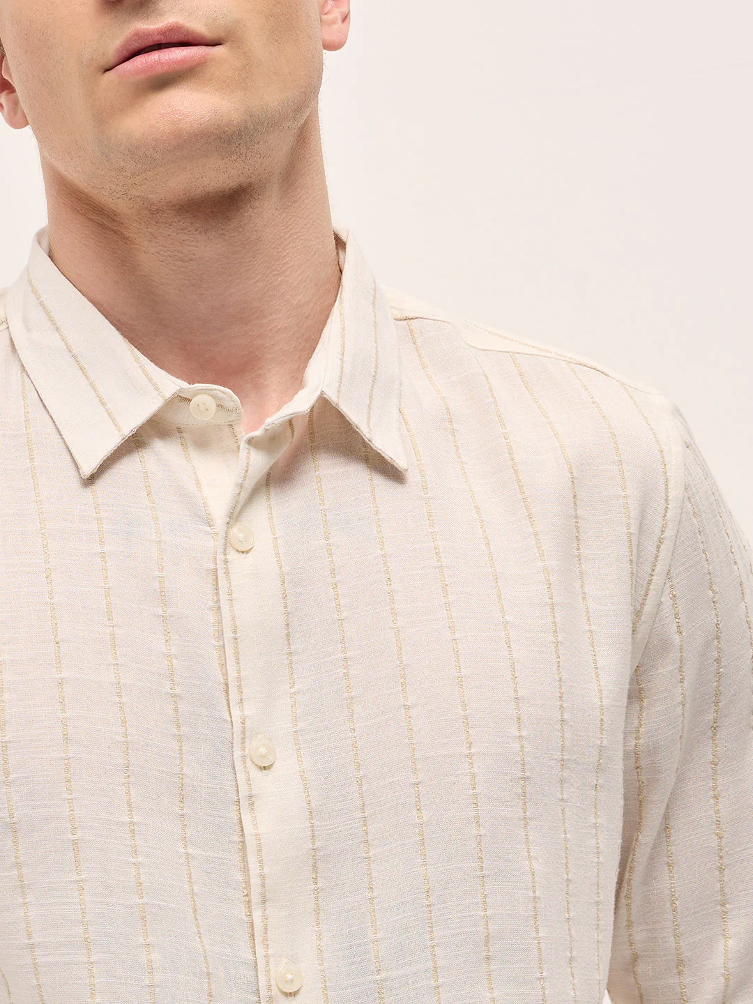 Men White Striped Slim Fit Casual Shirt - Image 5