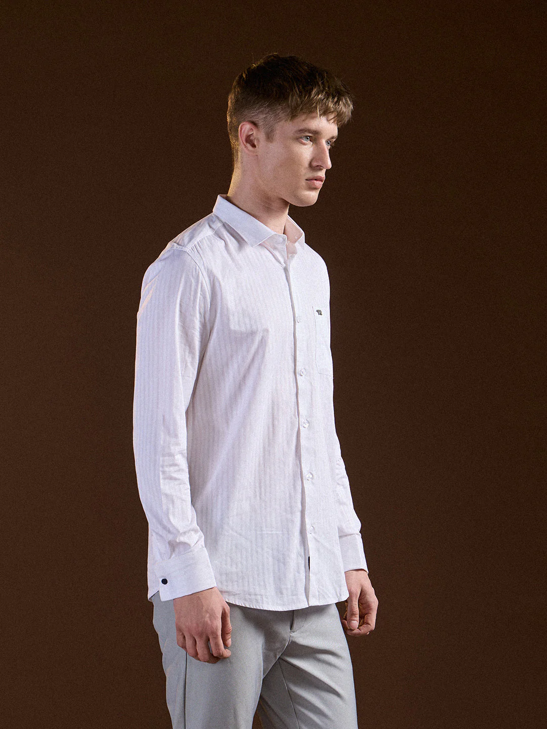 Men White Stripes Cotton Tailored Fit Formal Shirt - Image 3