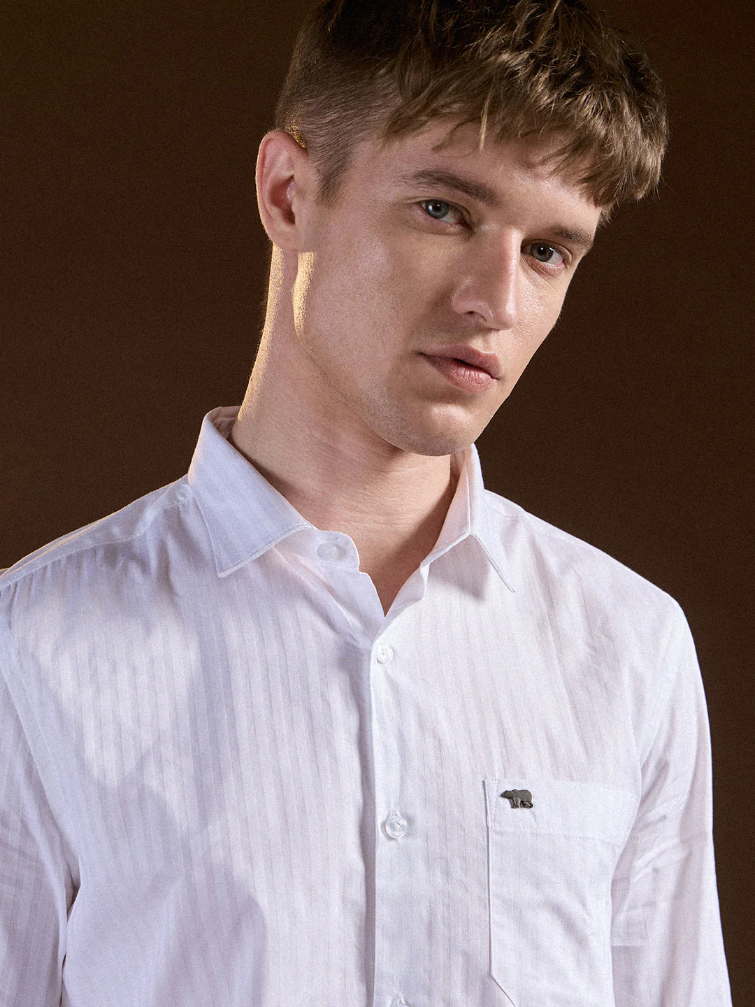 Men White Stripes Cotton Tailored Fit Formal Shirt - Image 5