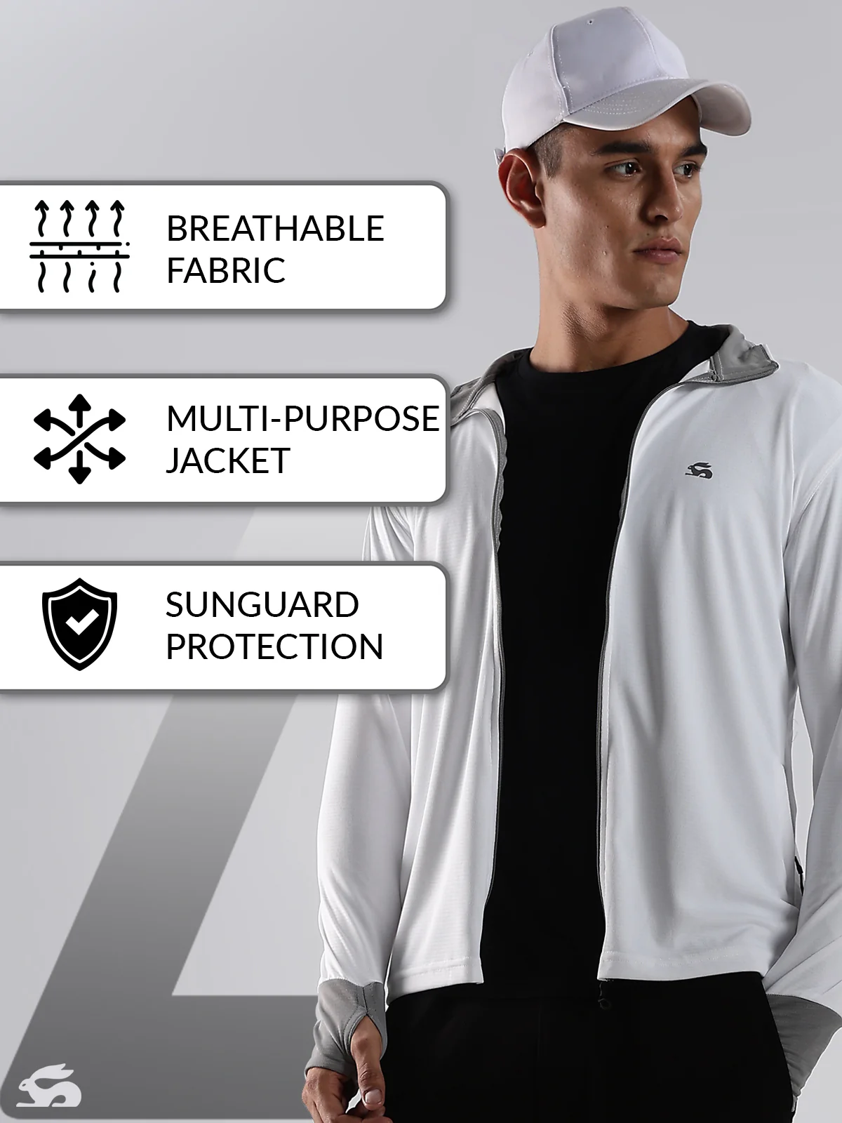 Men White Sunscreen Jacket With UV Protection And Zipper - Image 3