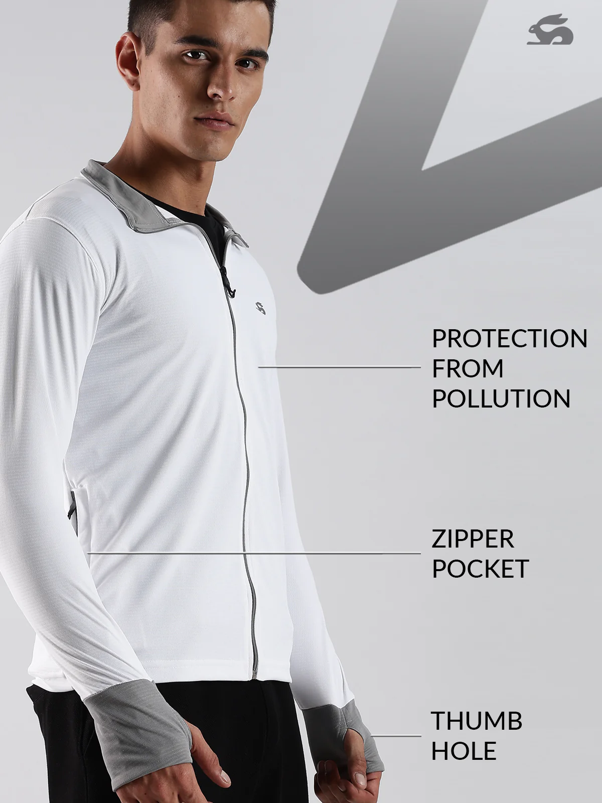 Men White Sunscreen Jacket With UV Protection And Zipper - Image 6