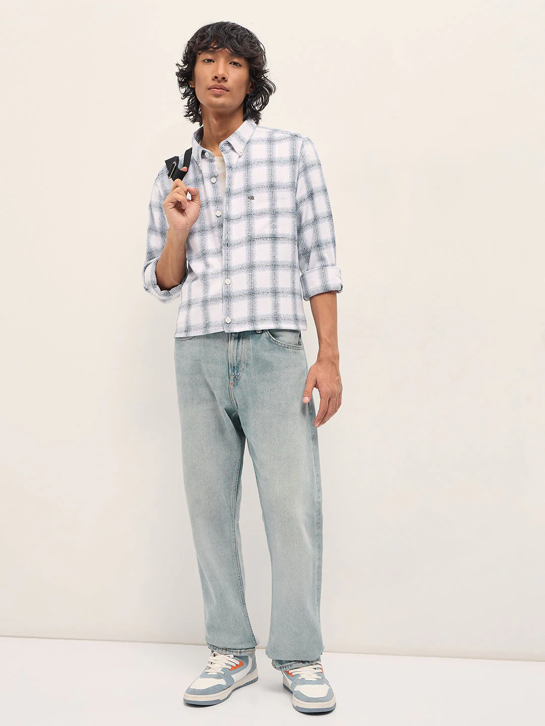 Men White Tartan Checked Flannel Slim Fit Casual Shirt - Image 4