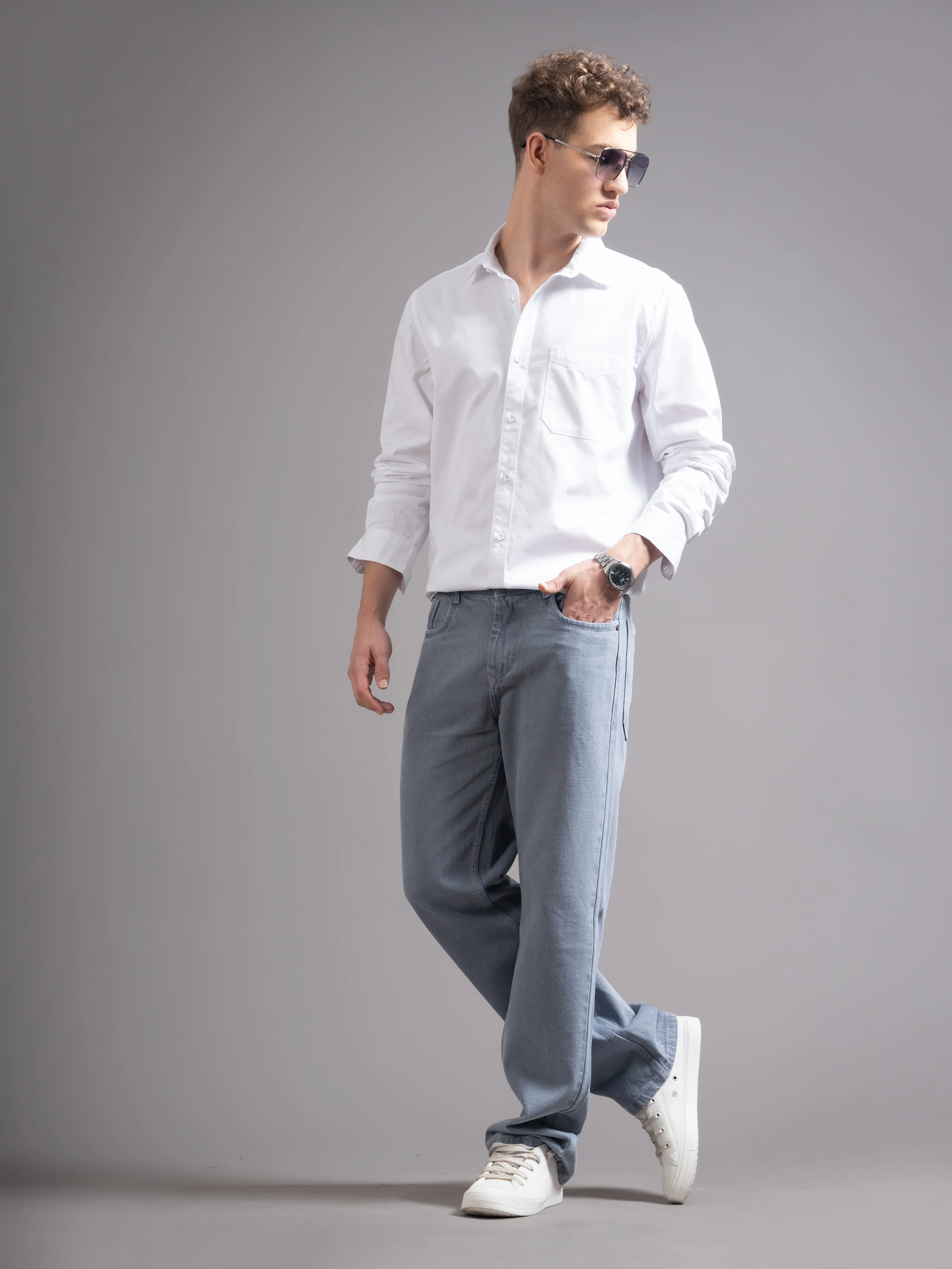 Men White Twill Shirt - Image 2