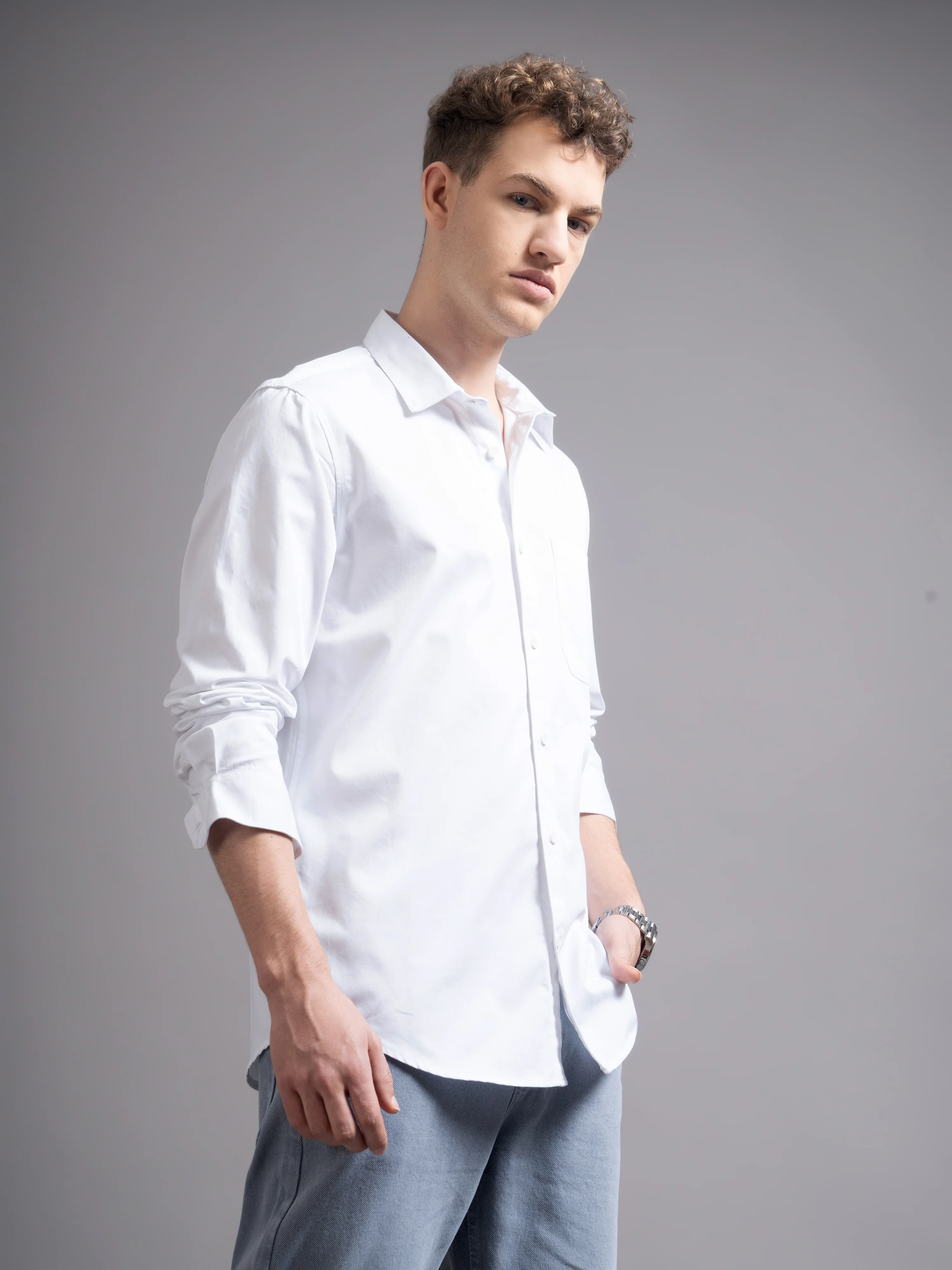 Men White Twill Shirt - Image 3