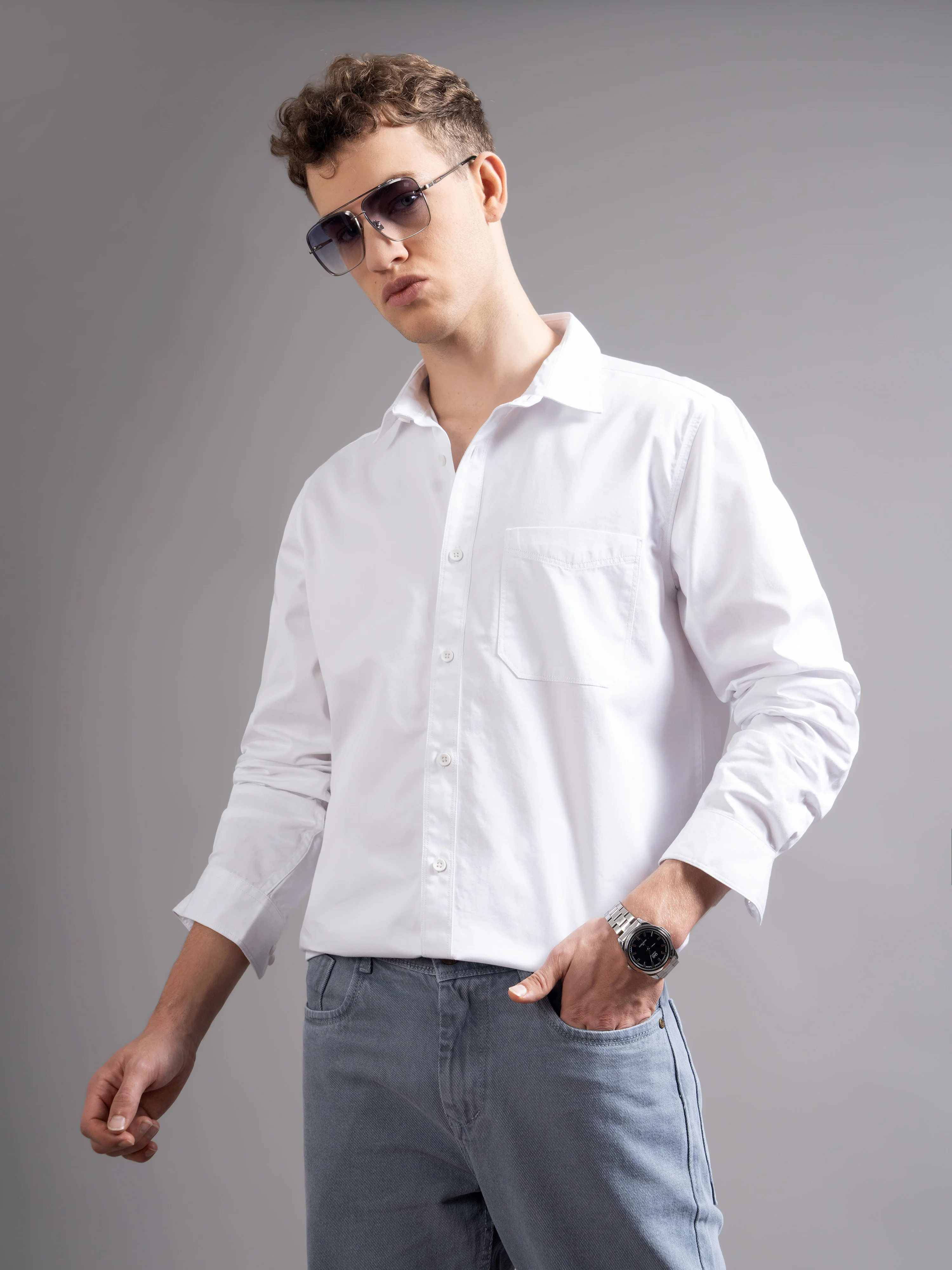 Men White Twill Shirt - Image 5