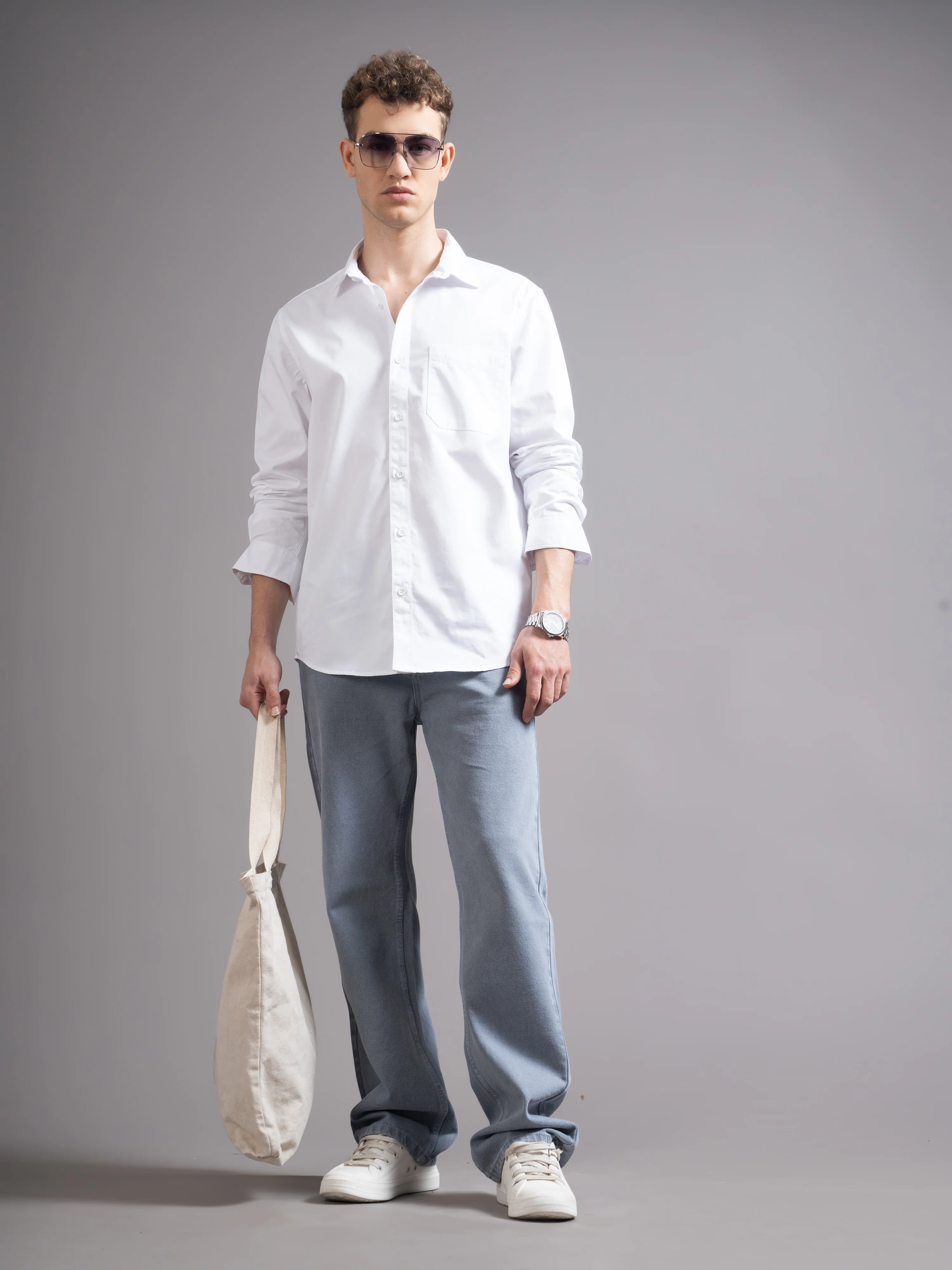Men White Twill Shirt - Image 8