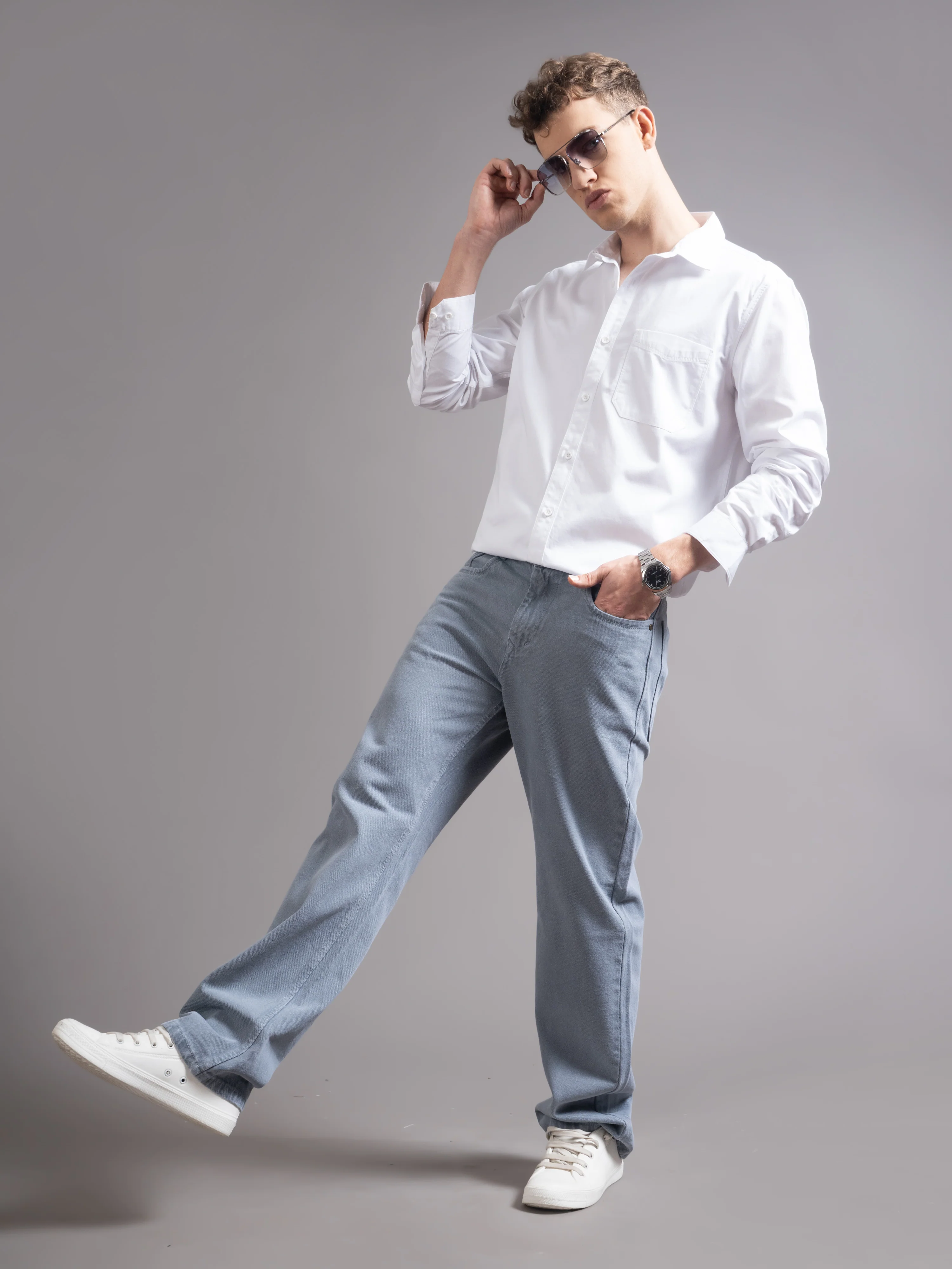 Men White Twill Shirt - Image 9