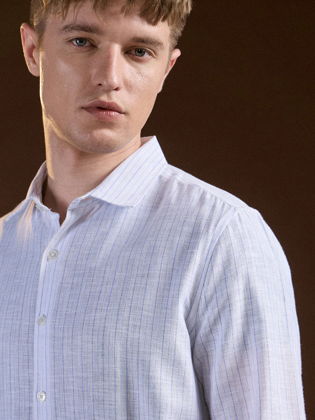 Men White Vertical Stripes Slim Fit Casual Shirt - Image 5