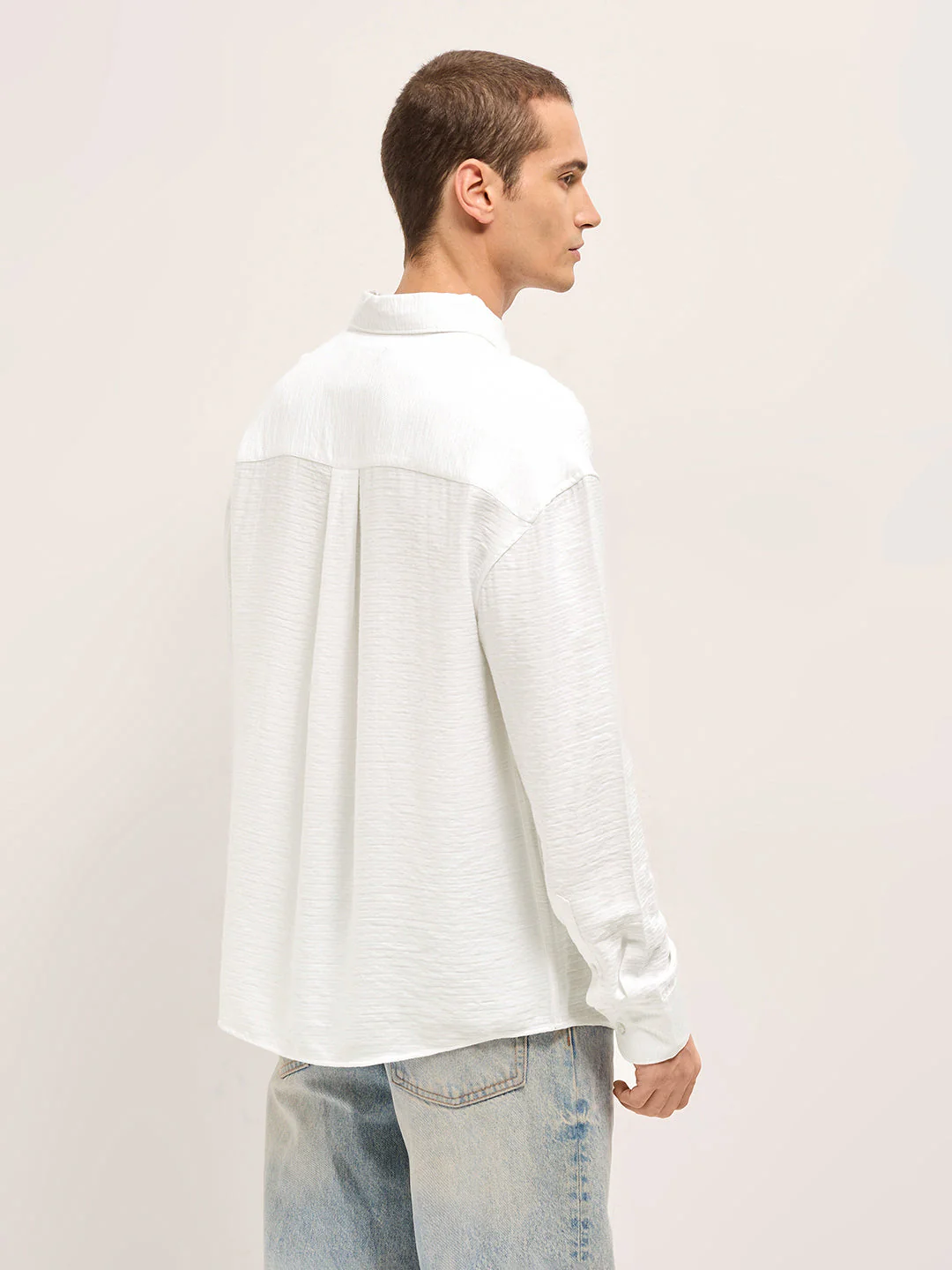 Men White Viscose Herringbone Design Relax Fit Casual shirt - Image 2