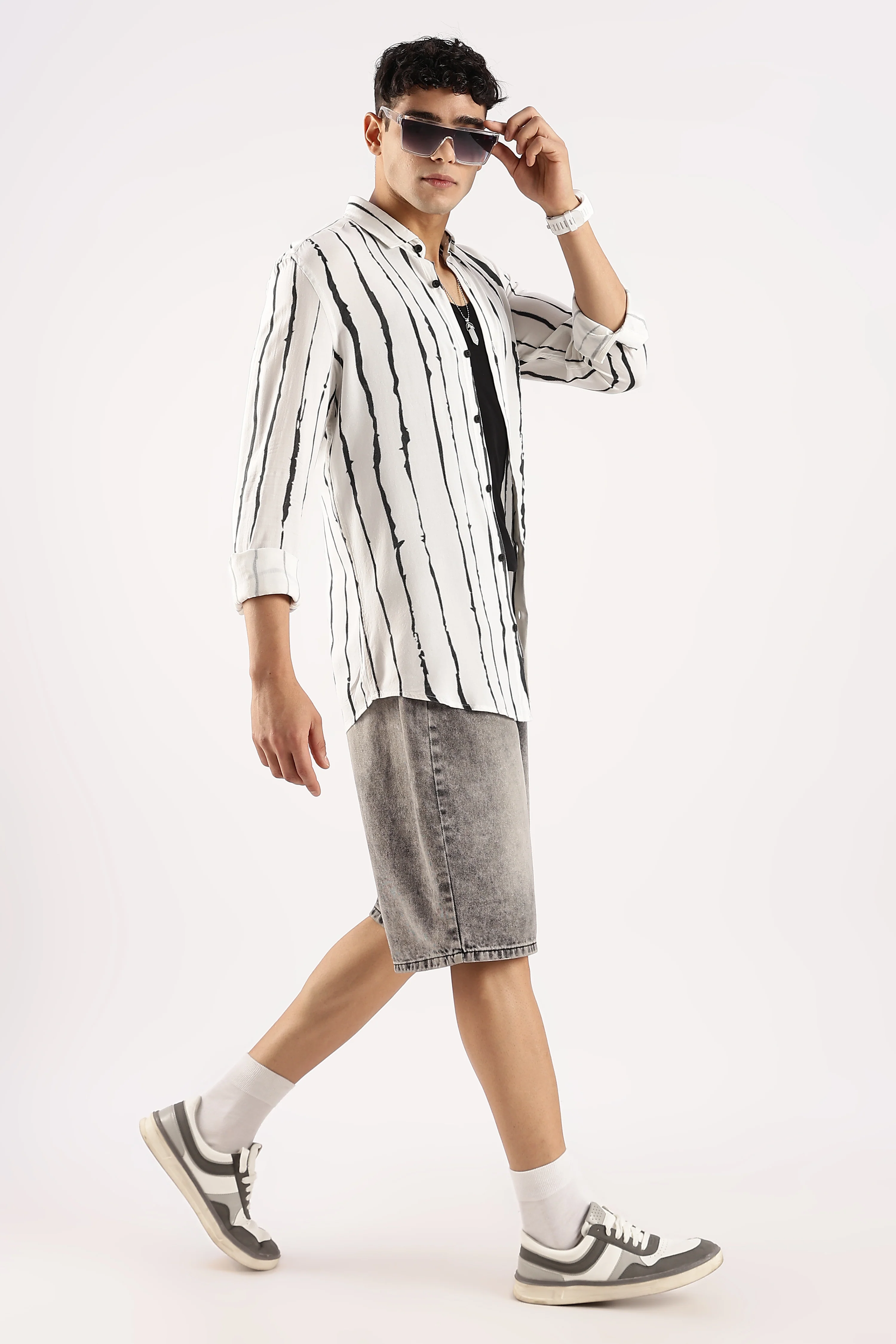 Men White Viscose Striped Shirt - Image 10