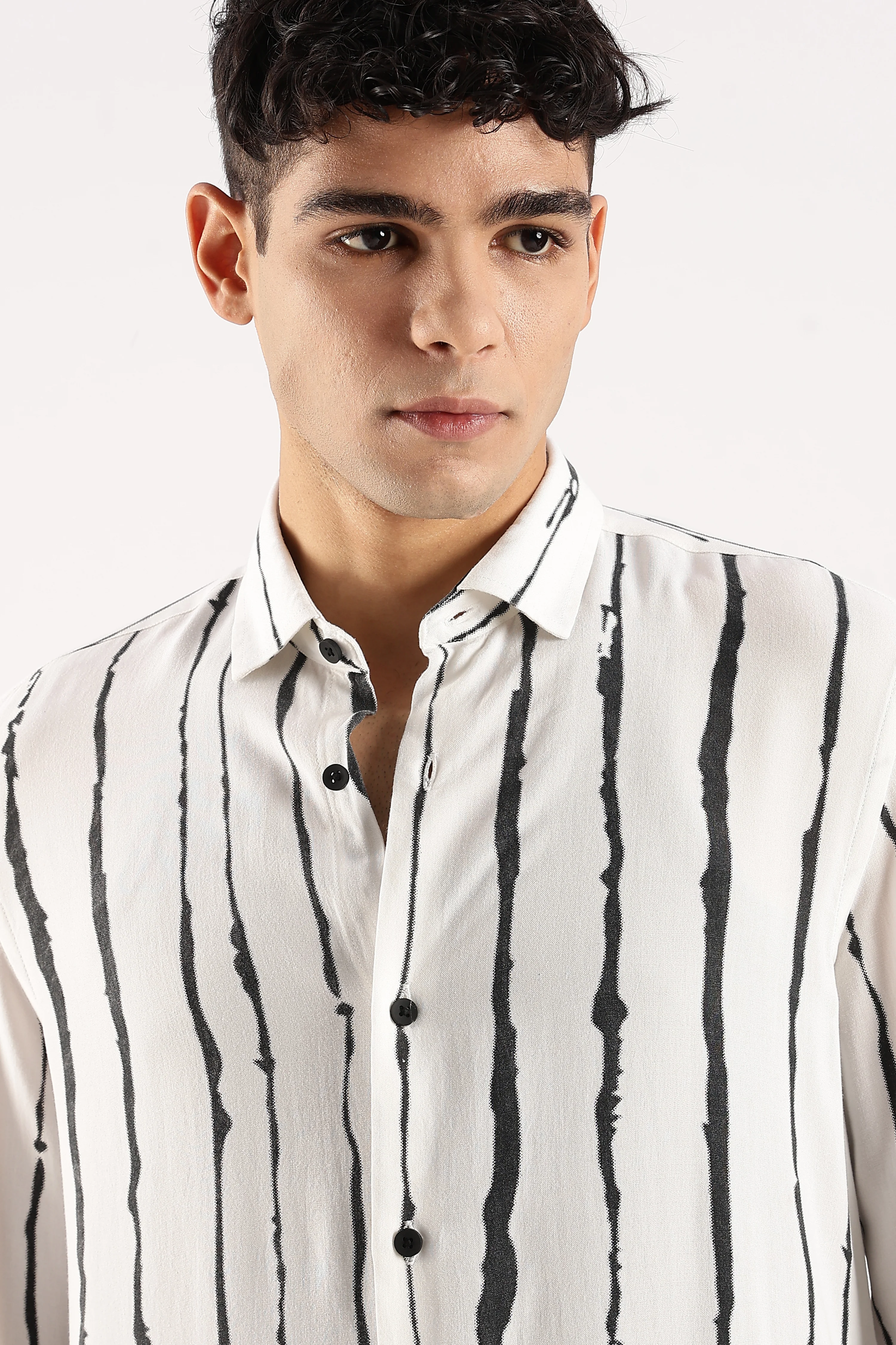 Men White Viscose Striped Shirt - Image 3