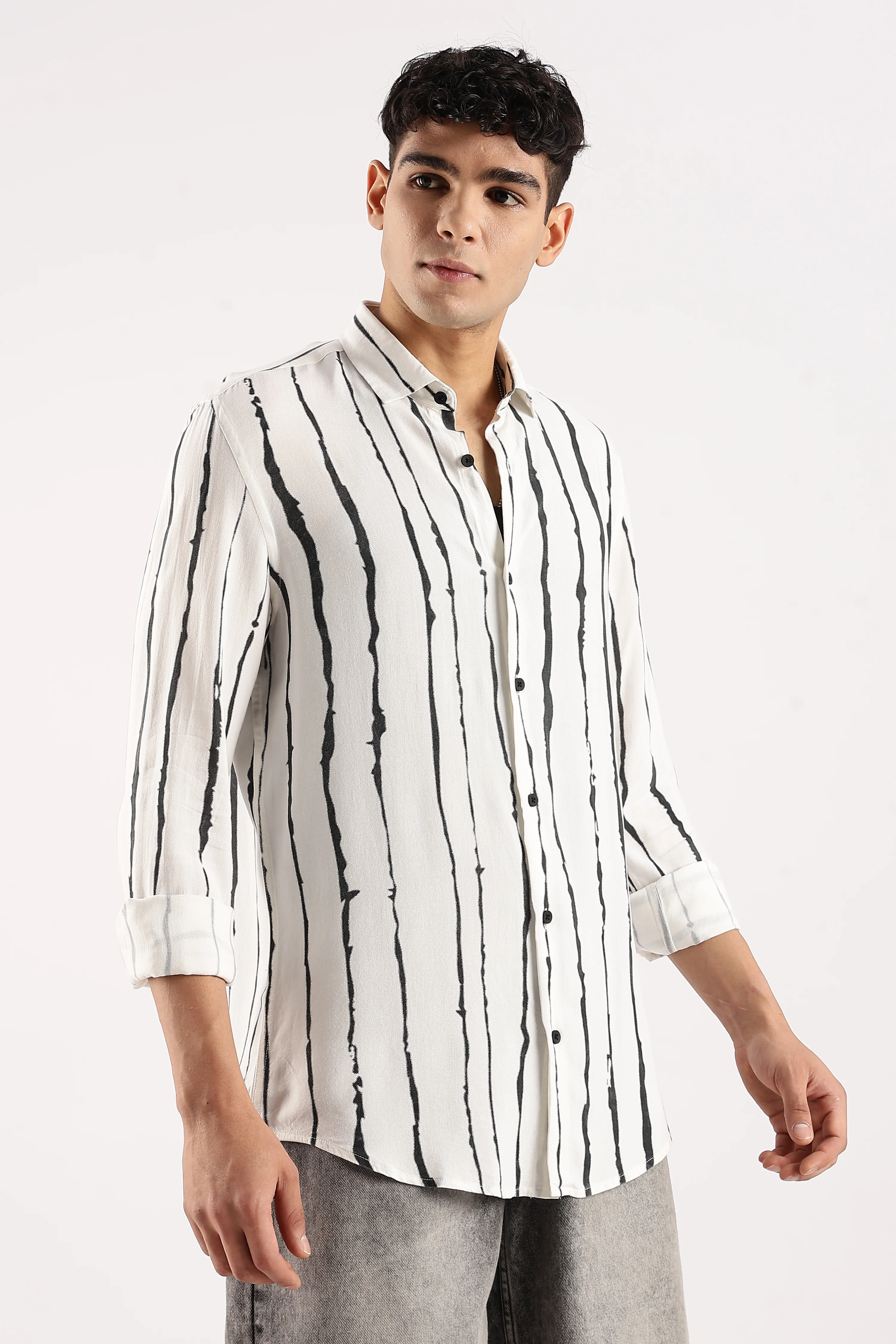 Men White Viscose Striped Shirt - Image 4