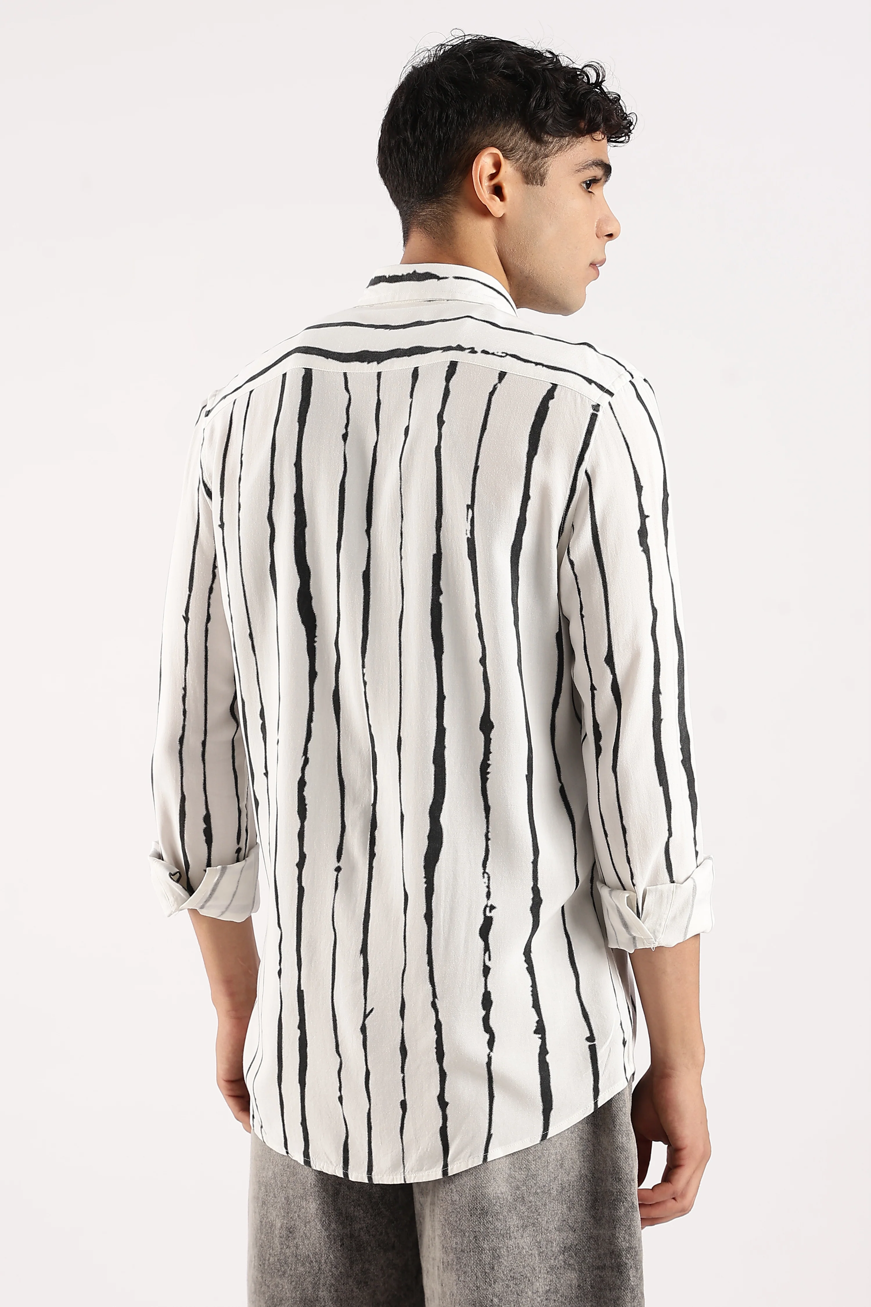 Men White Viscose Striped Shirt - Image 5