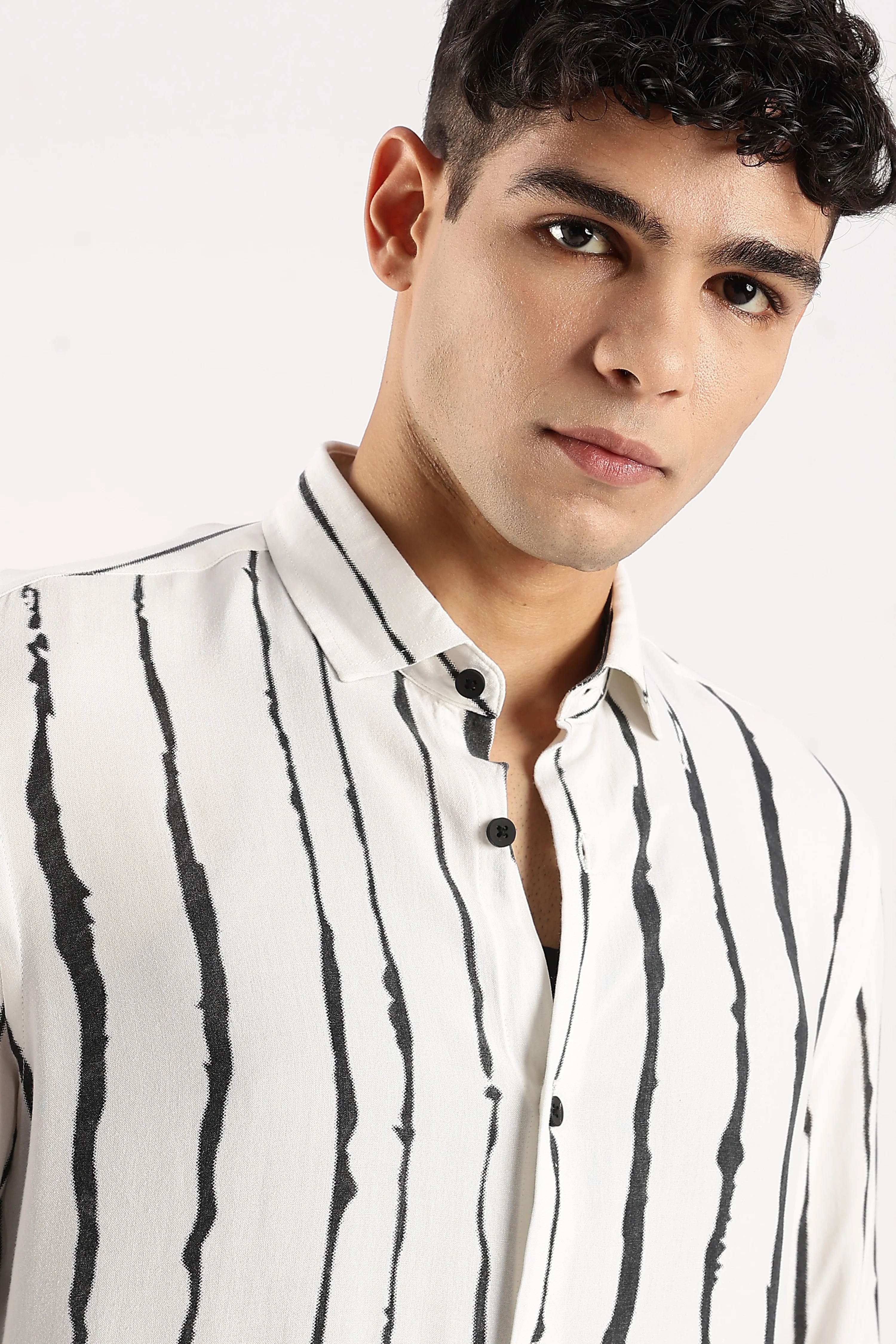 Men White Viscose Striped Shirt - Image 6