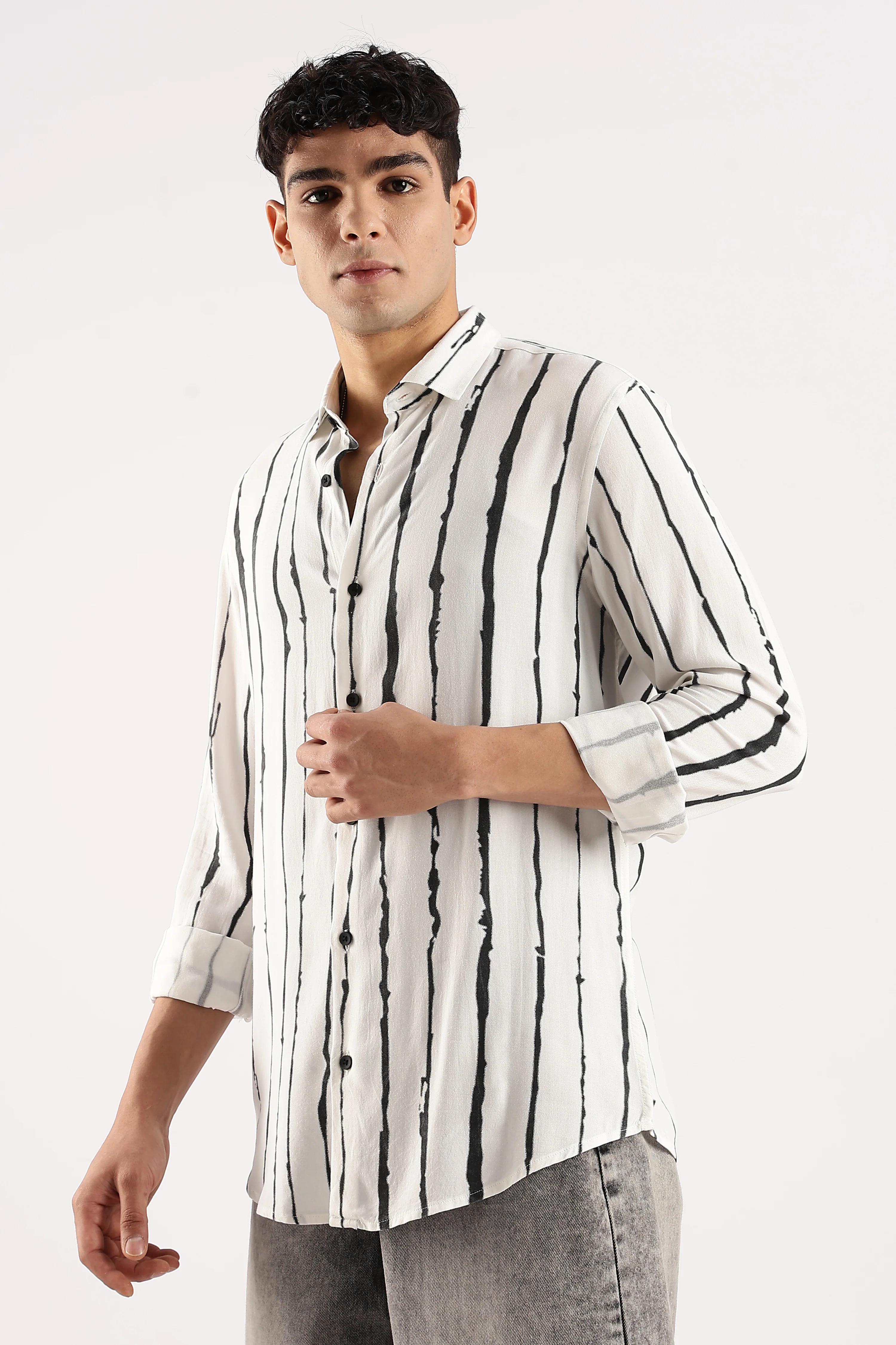 Men White Viscose Striped Shirt - Image 7