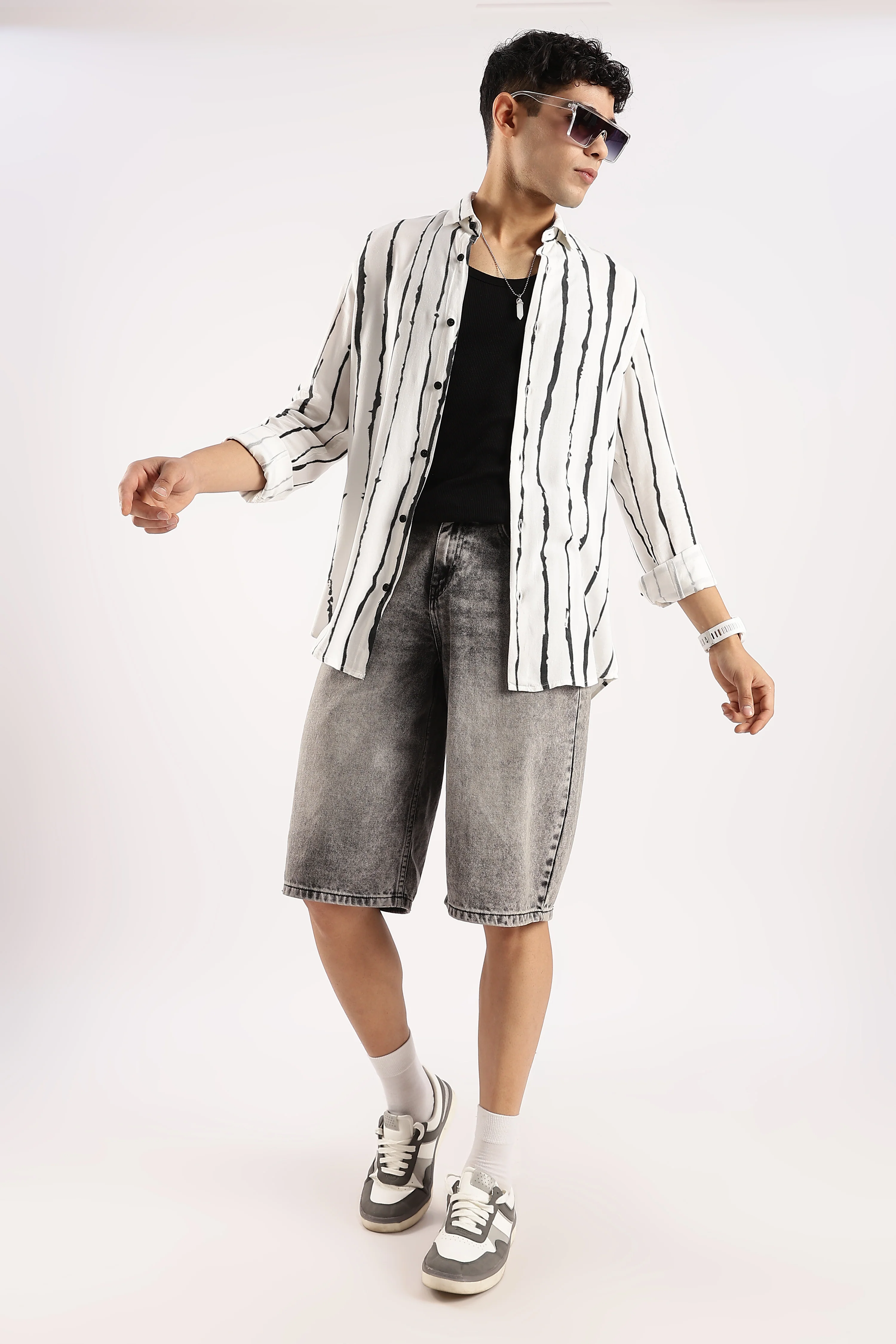 Men White Viscose Striped Shirt - Image 8