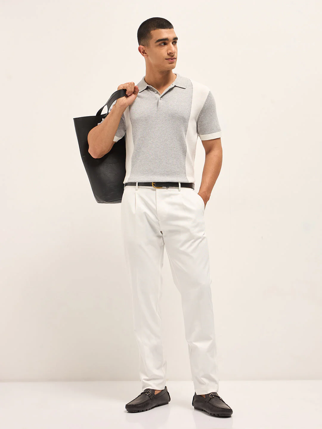 Men White Woven Design Regular Fit Formal Trousers - Image 4