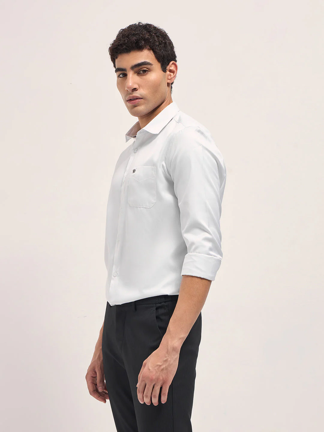 Men White Woven Design Tailored Fit Formal Shirt - Image 3