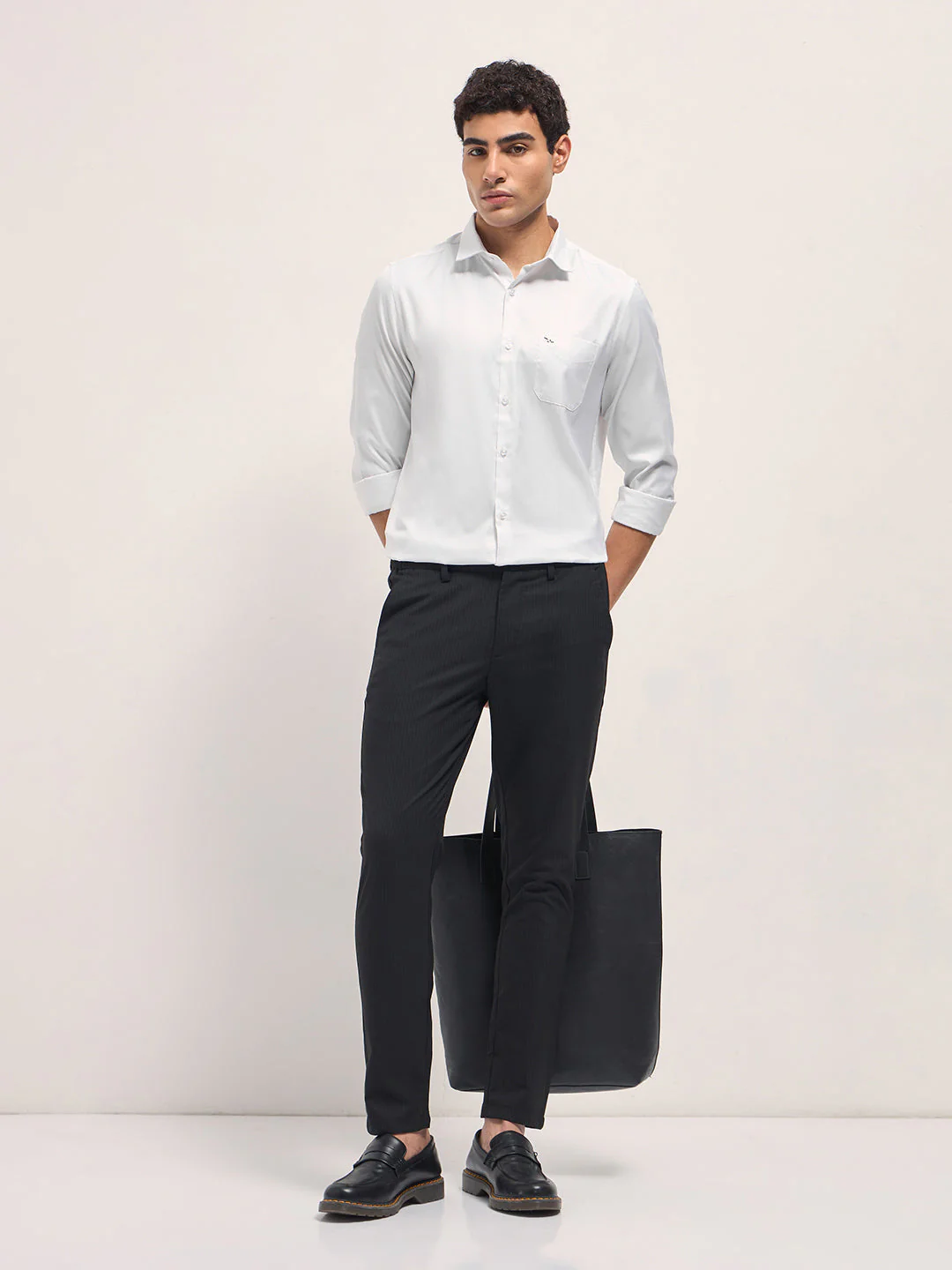 Men White Woven Design Tailored Fit Formal Shirt - Image 4