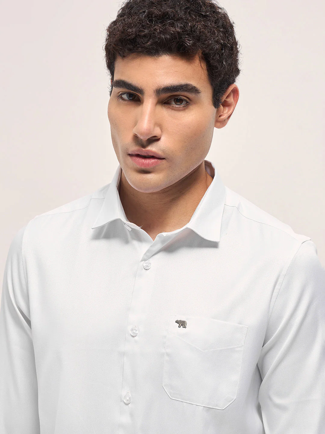 Men White Woven Design Tailored Fit Formal Shirt - Image 5