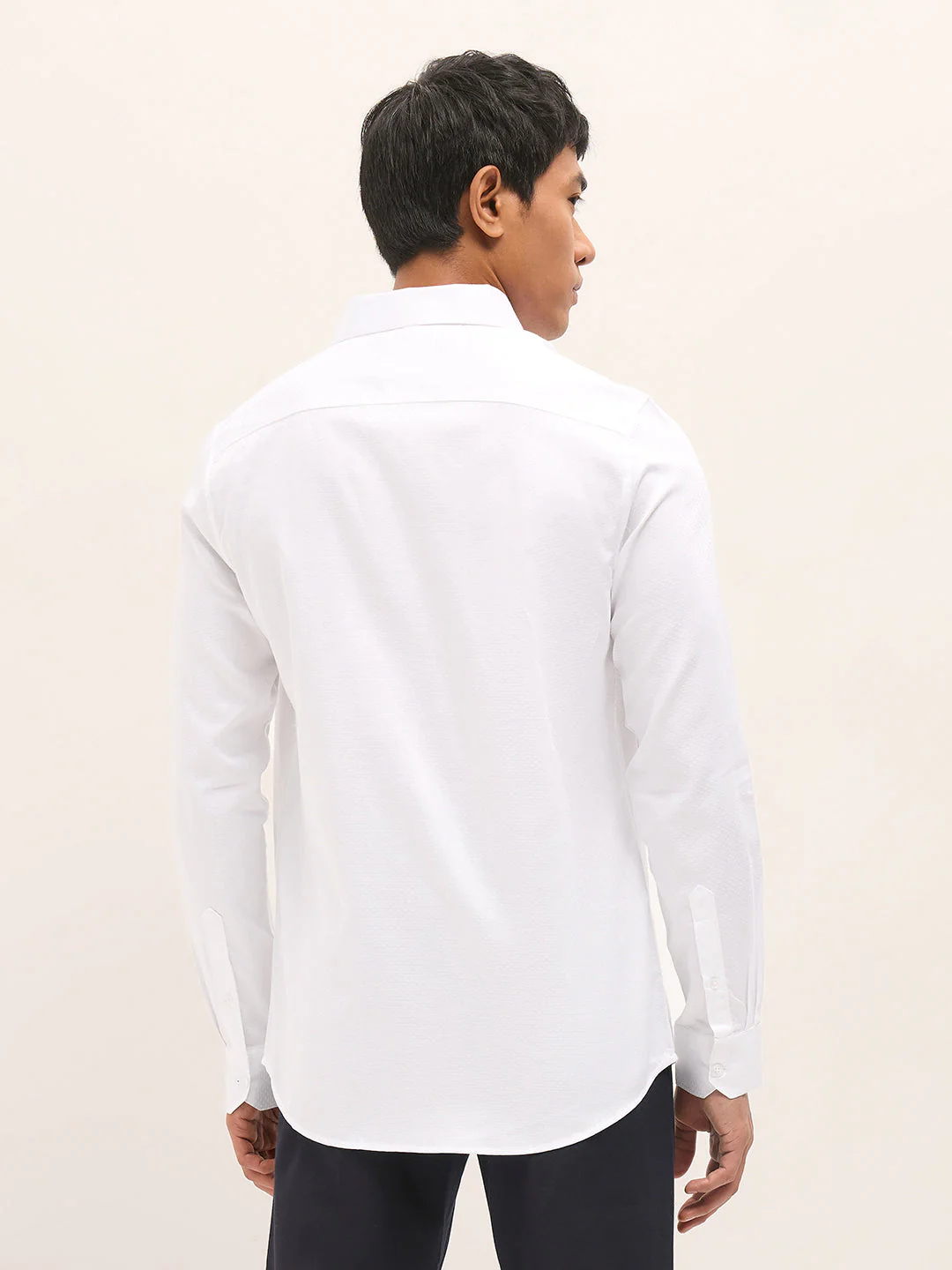 Men White Woven Pattern Cotton Tailored Fit Formal Shirt - Image 2
