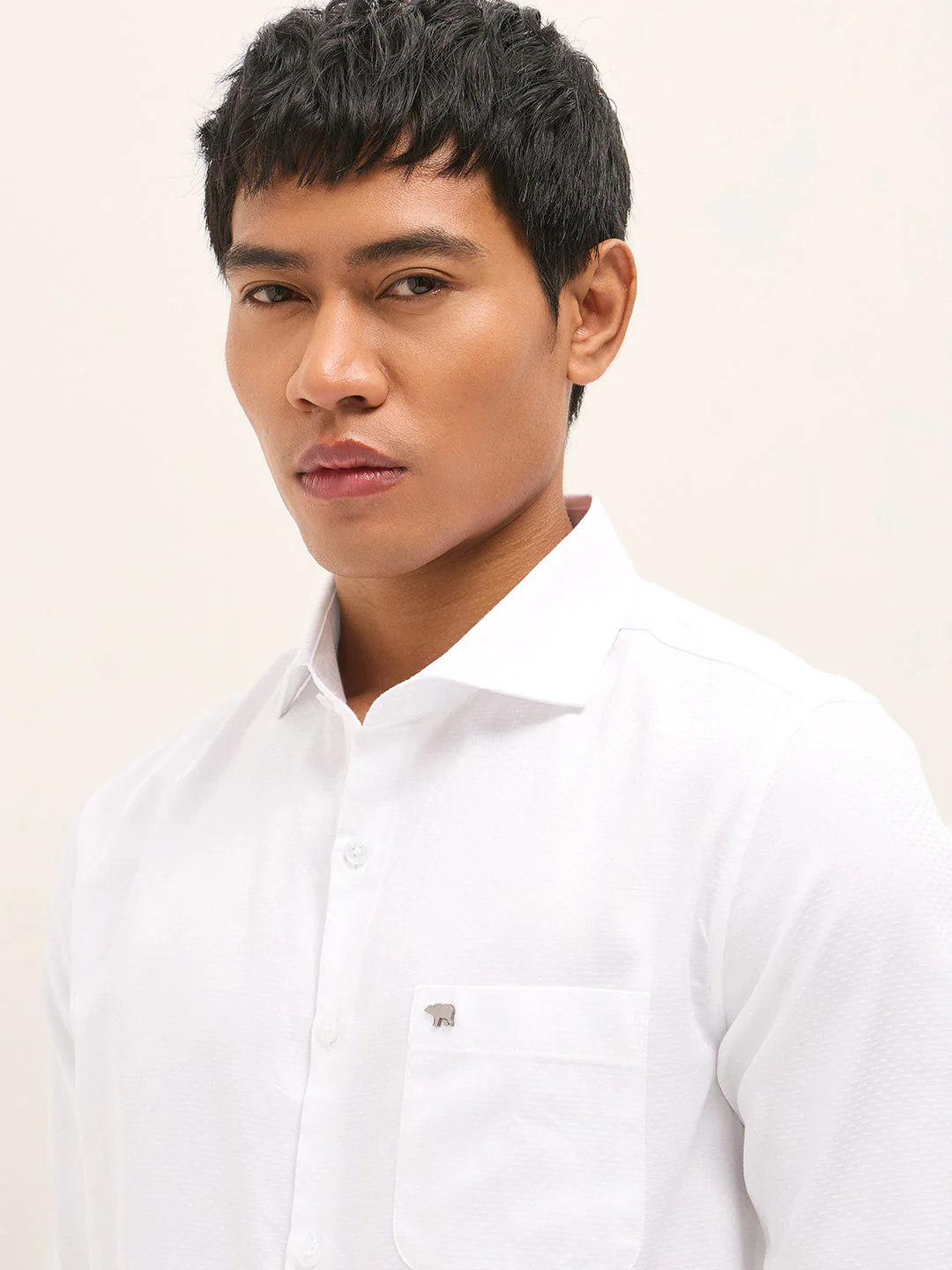 Men White Woven Pattern Cotton Tailored Fit Formal Shirt - Image 5