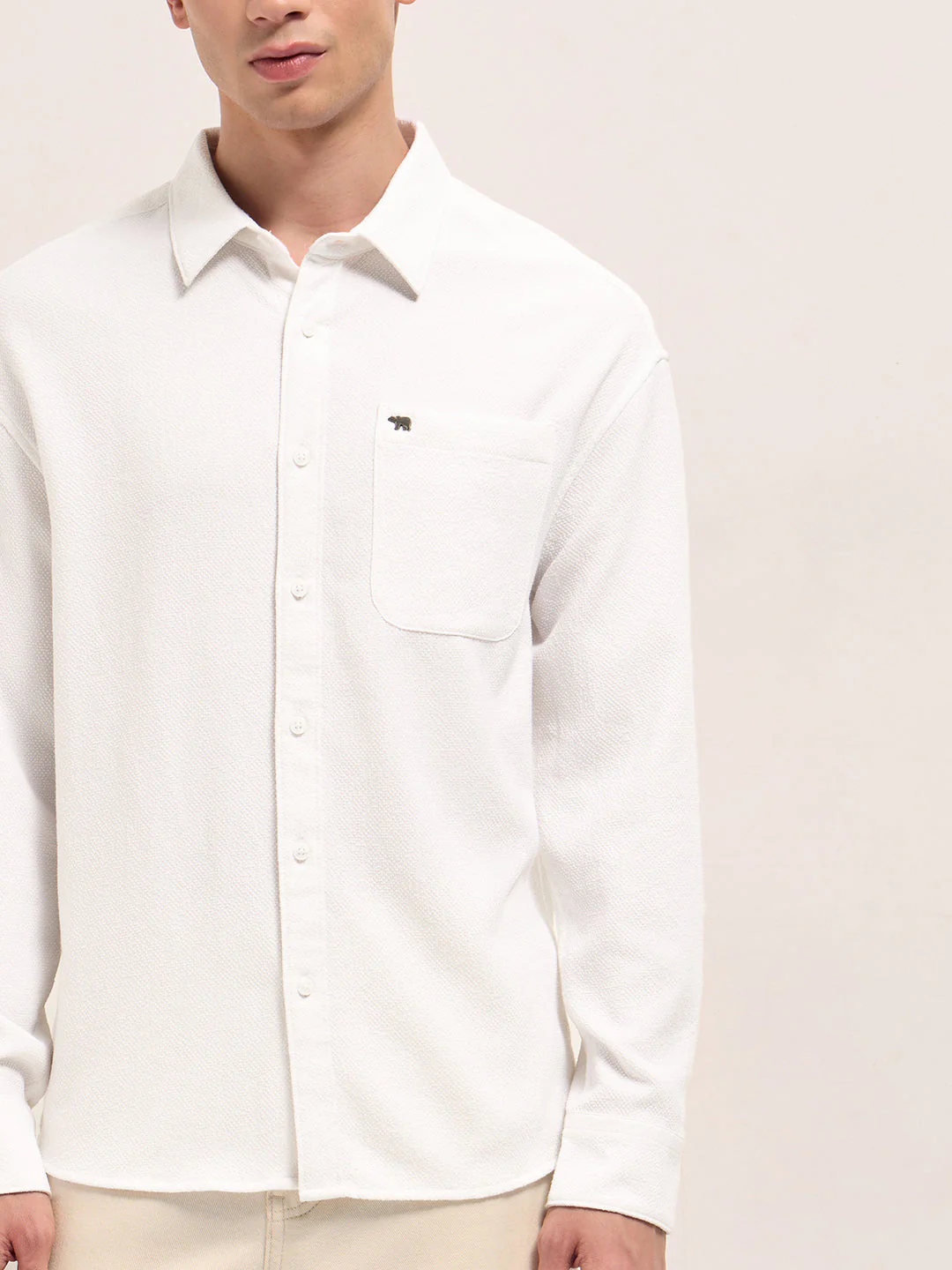 Men White Woven Textured Relaxed Fit Casual Shirt - Image 7