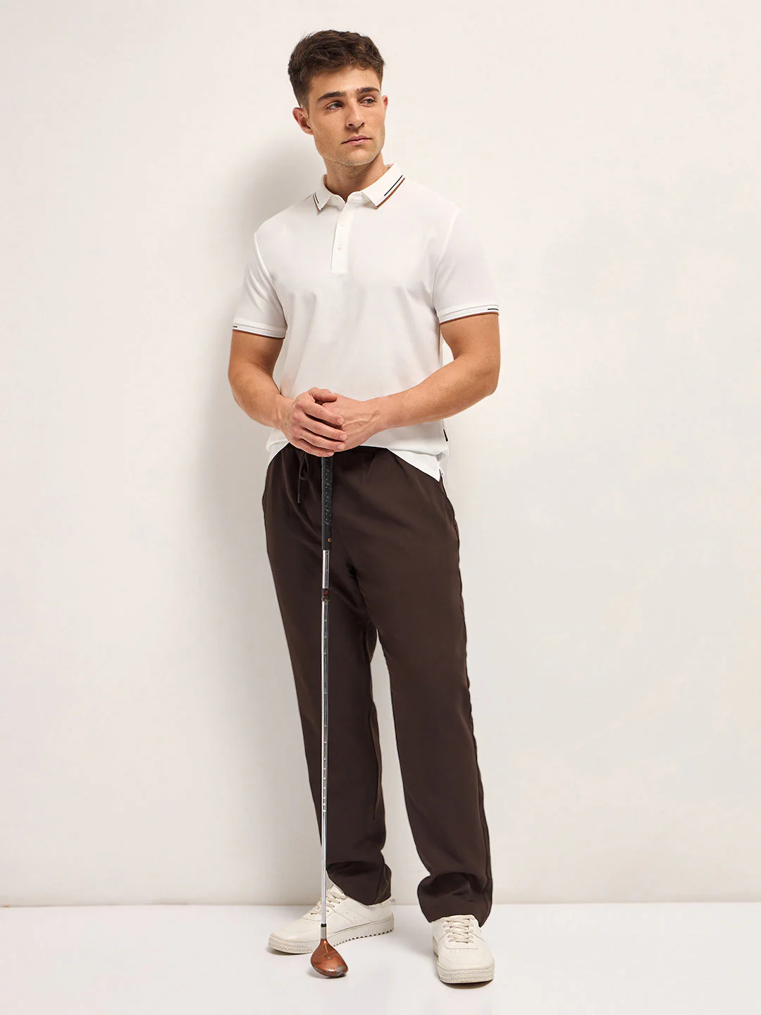 Men WhiteContrast Piping Slim Fit Polo T-shirt - Image 4