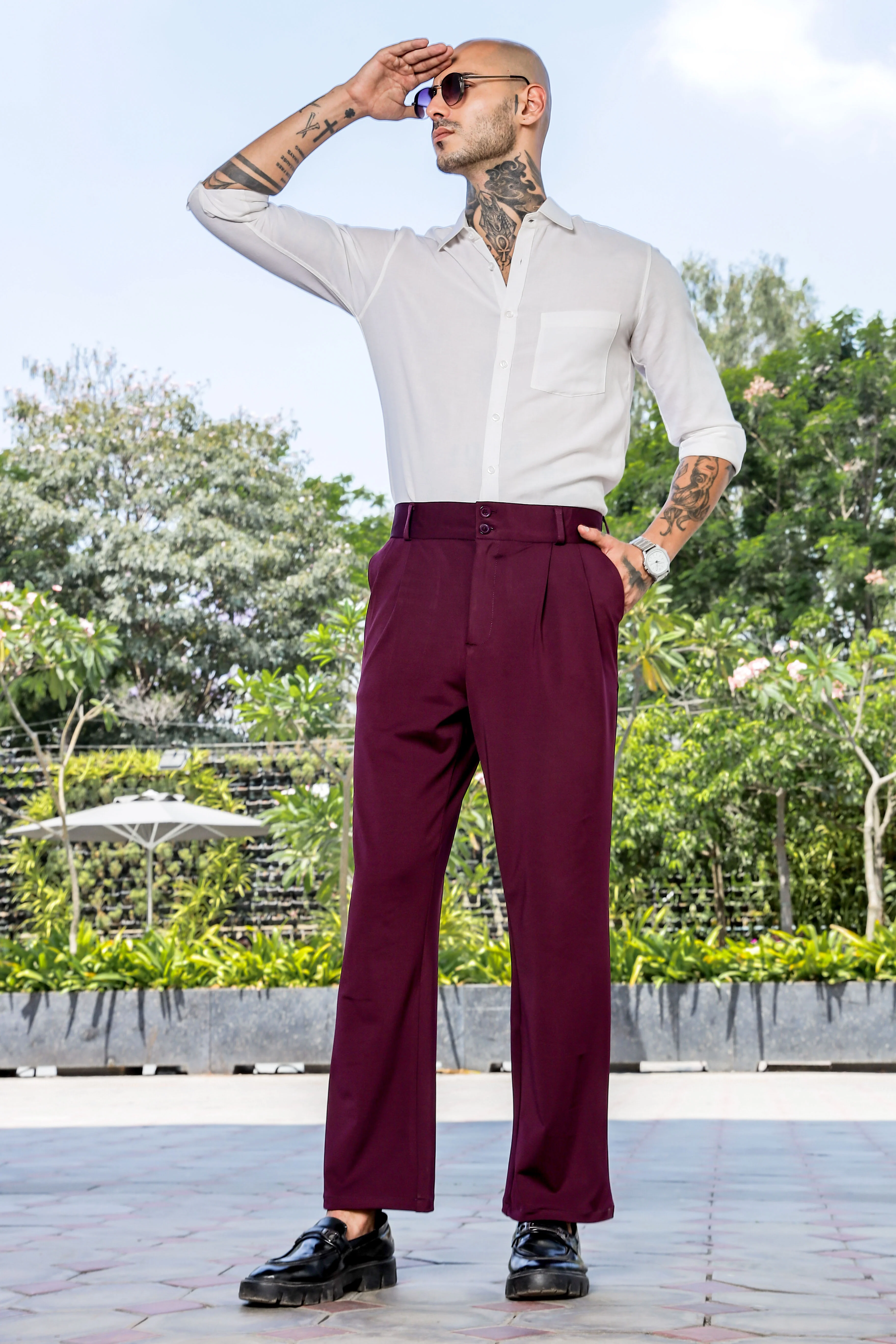 Men Wine Baggy Korean Trousers - Image 7
