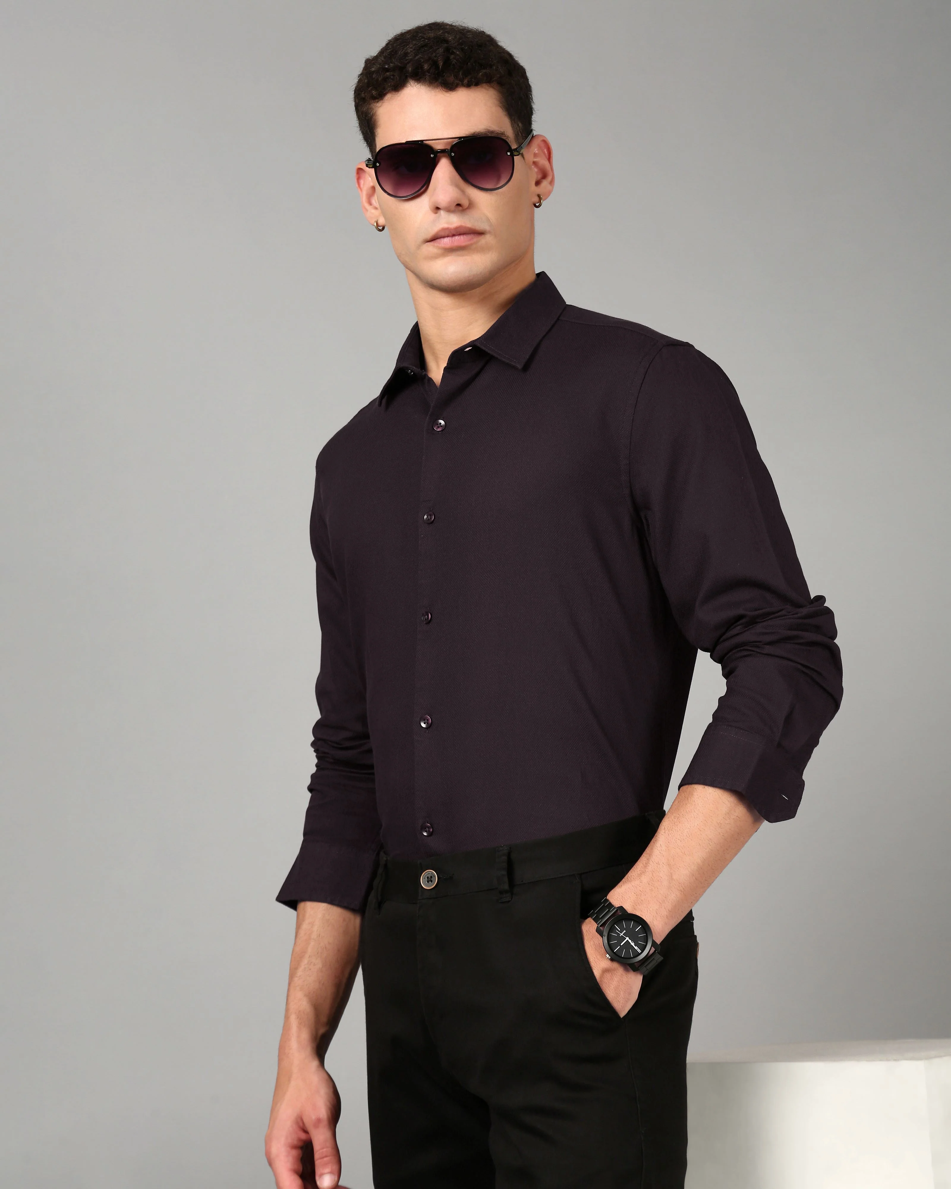 Men Wine Casual Shirt - Image 3
