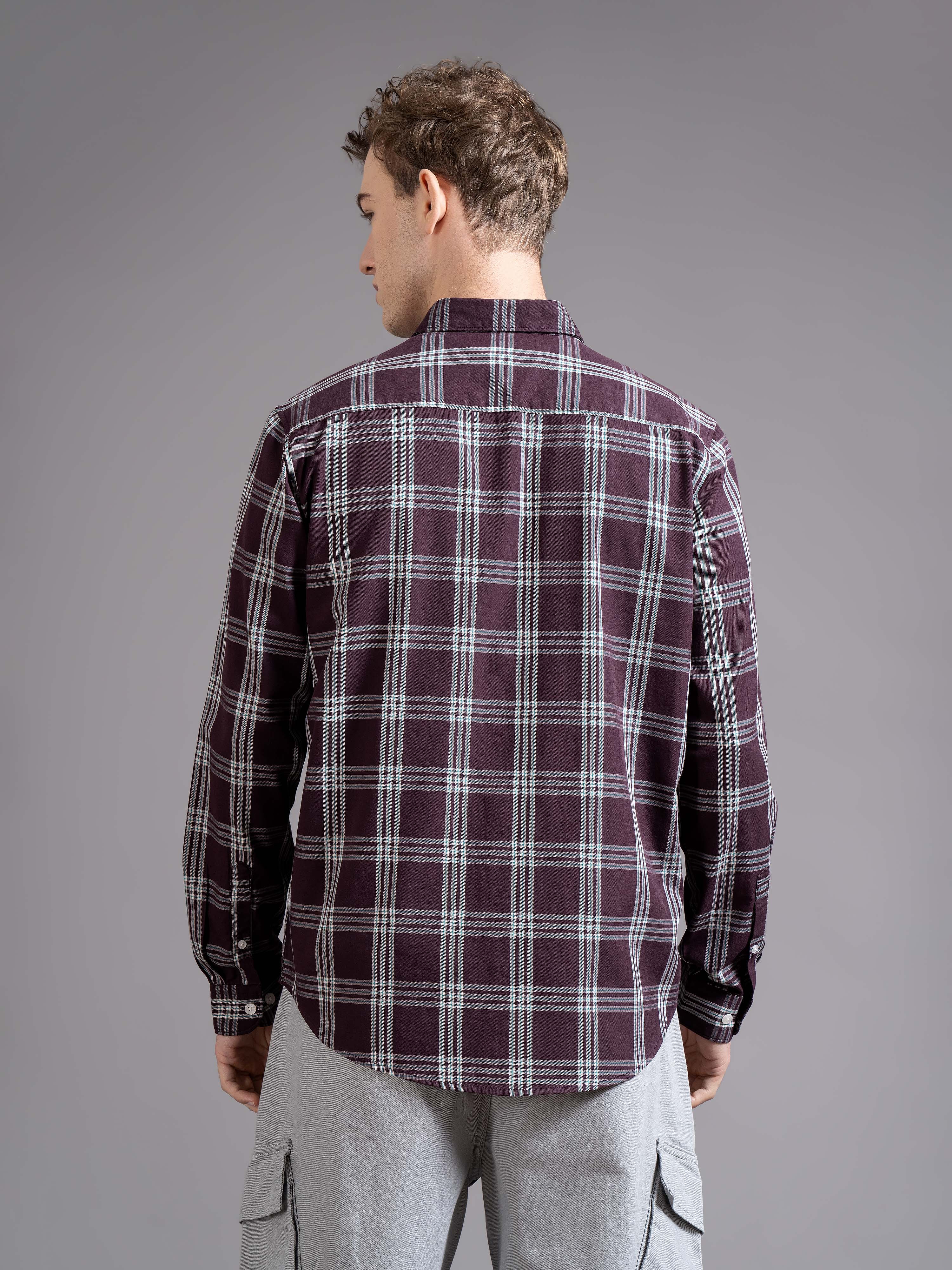 Men Wine Checked Shirt - Image 2