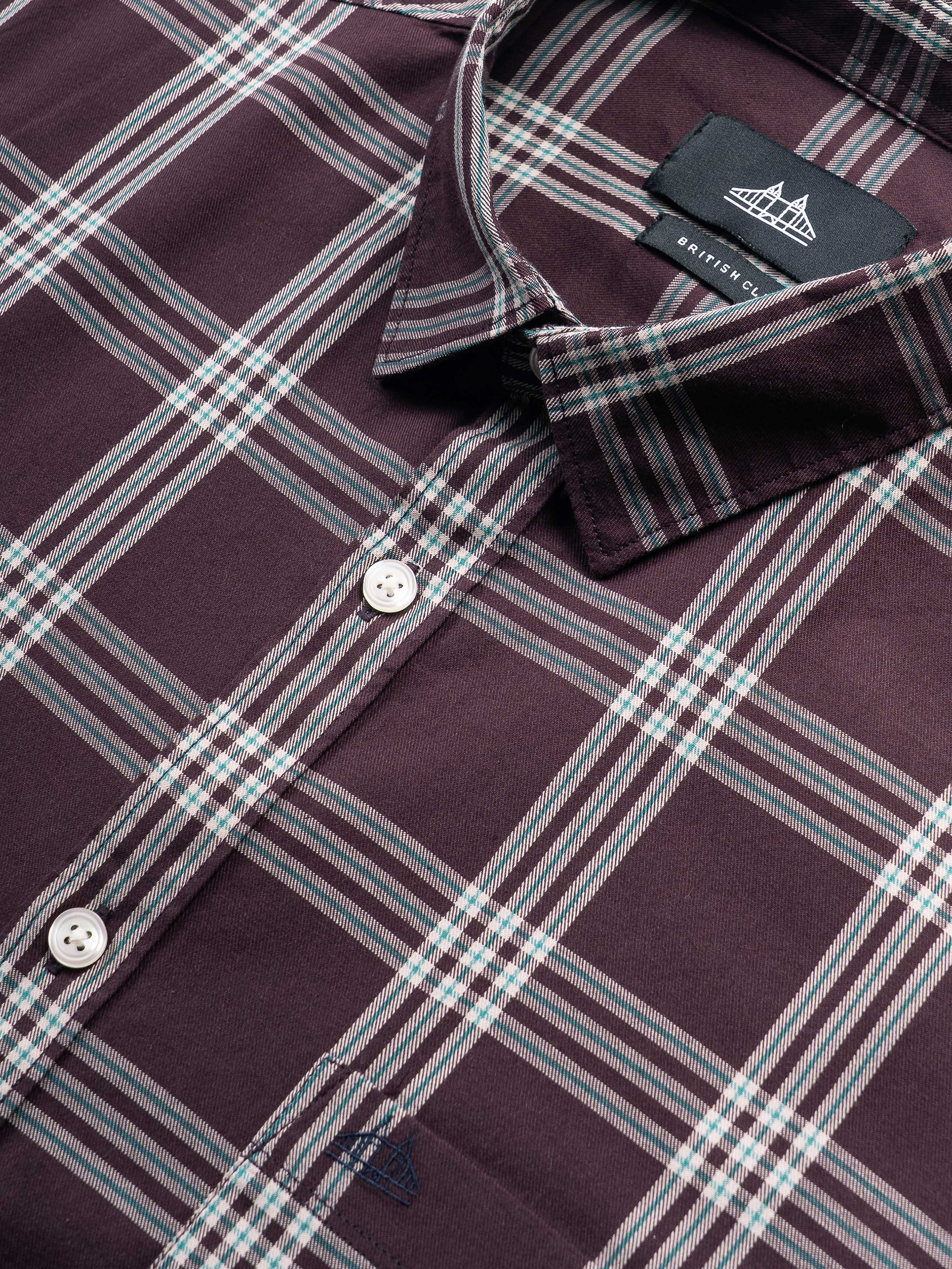 Men Wine Checked Shirt - Image 7