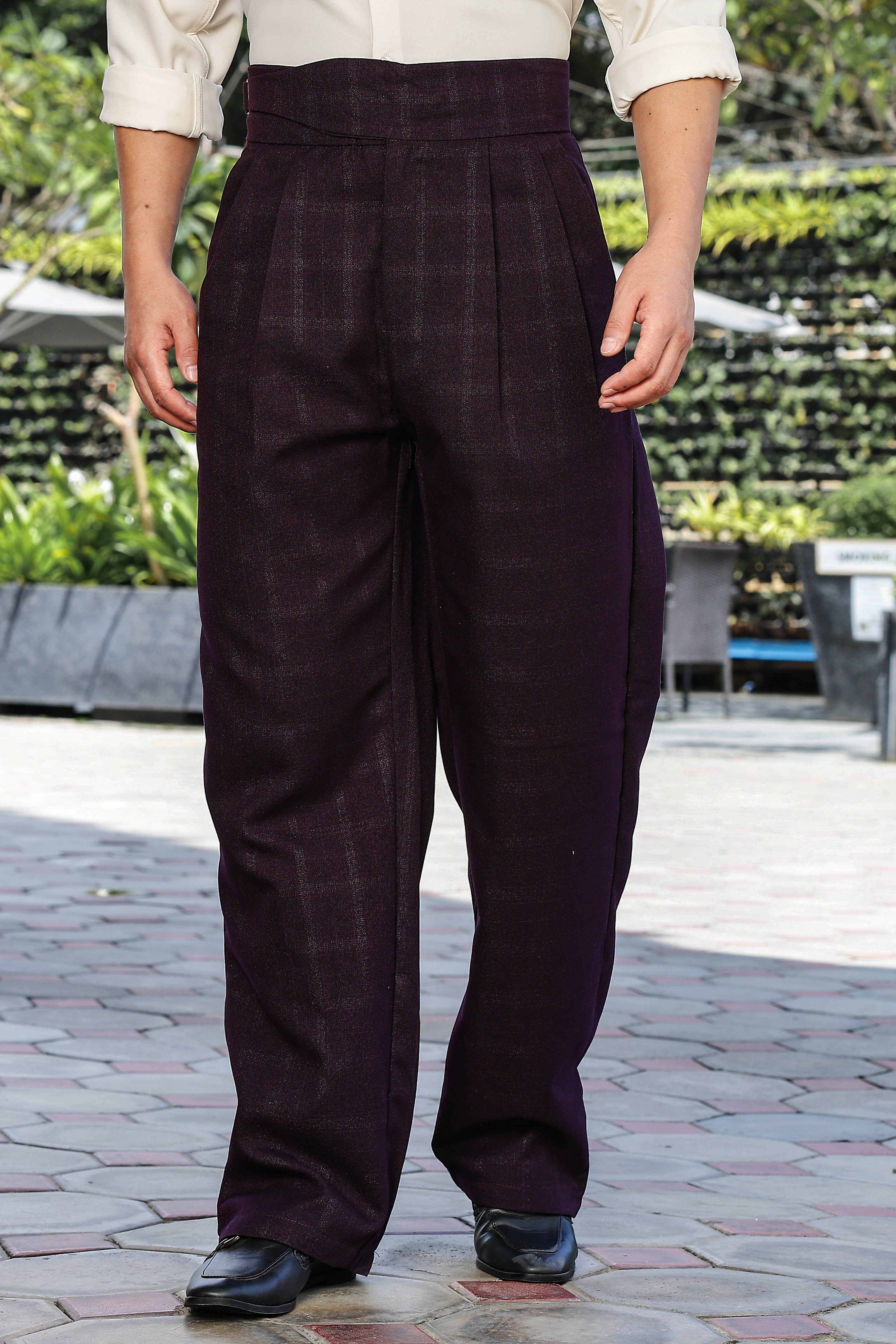 Men Wine Pleated Gurkha Trousers - Image 5