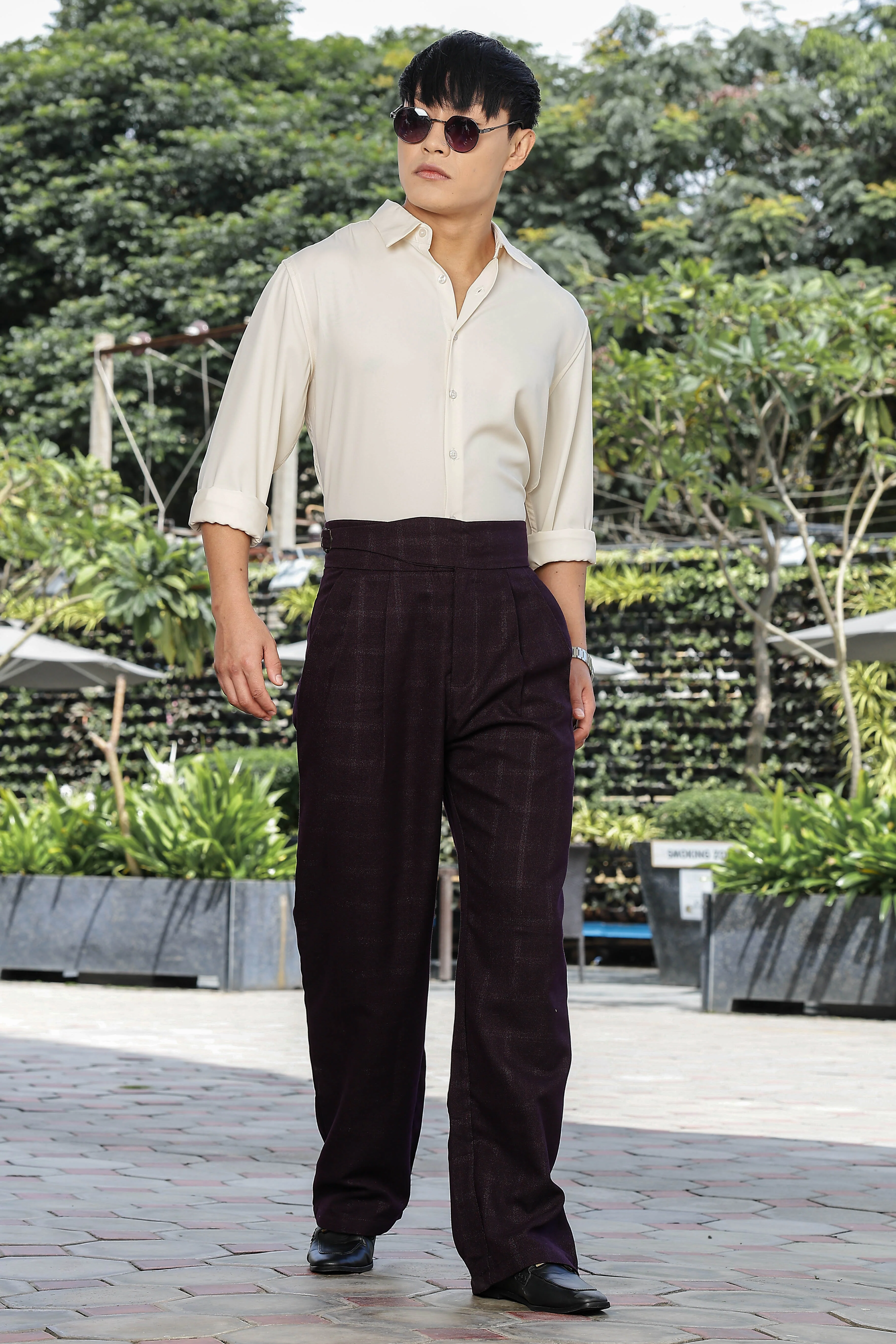 Men Wine Pleated Gurkha Trousers - Image 6