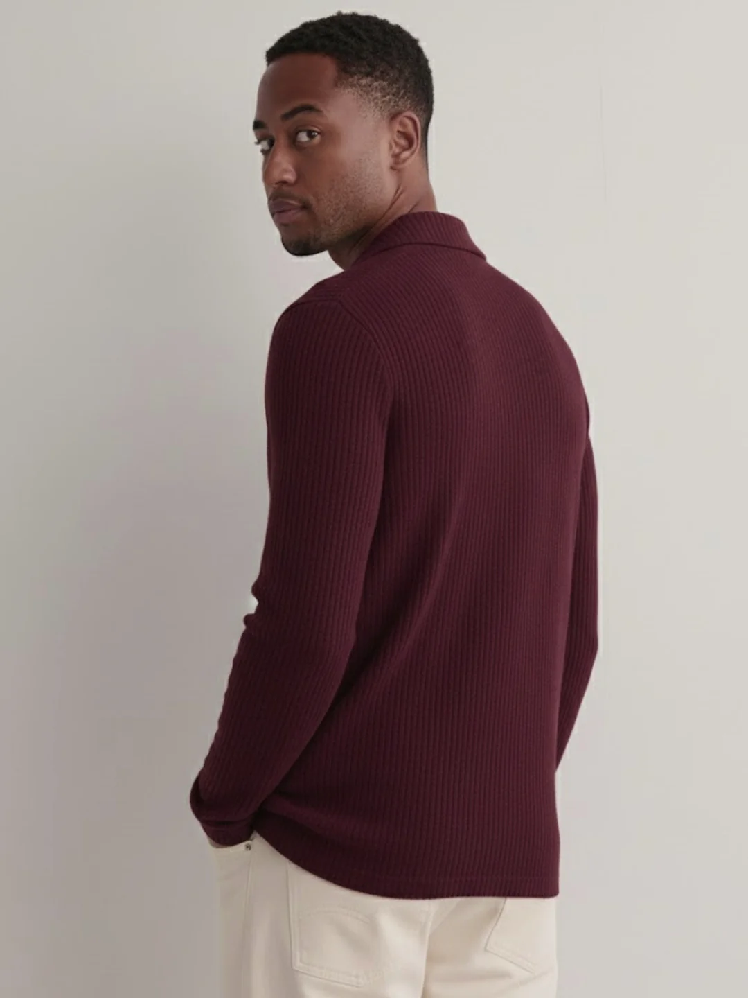 Men Wine Polo Neck T-Shirt - Image 2