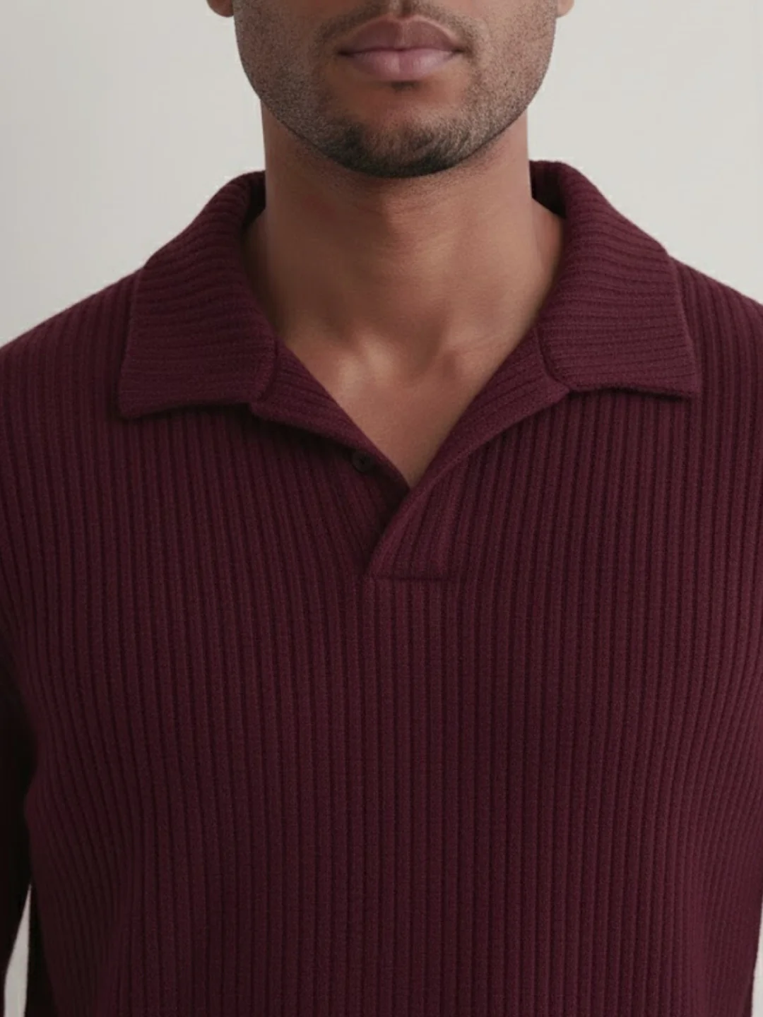 Men Wine Polo Neck T-Shirt - Image 3