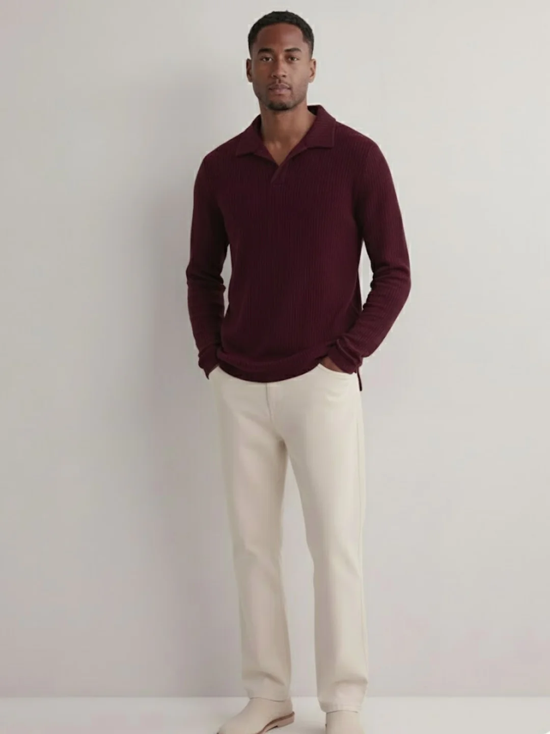 Men Wine Polo Neck T-Shirt - Image 4