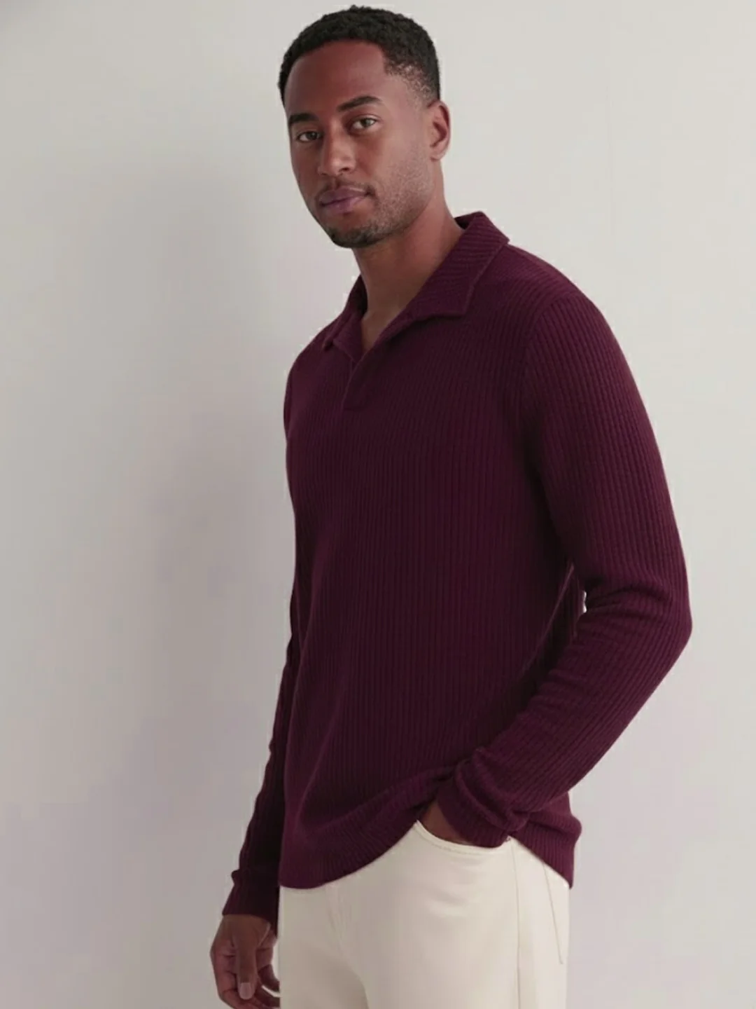 Men Wine Polo Neck T-Shirt - Image 5