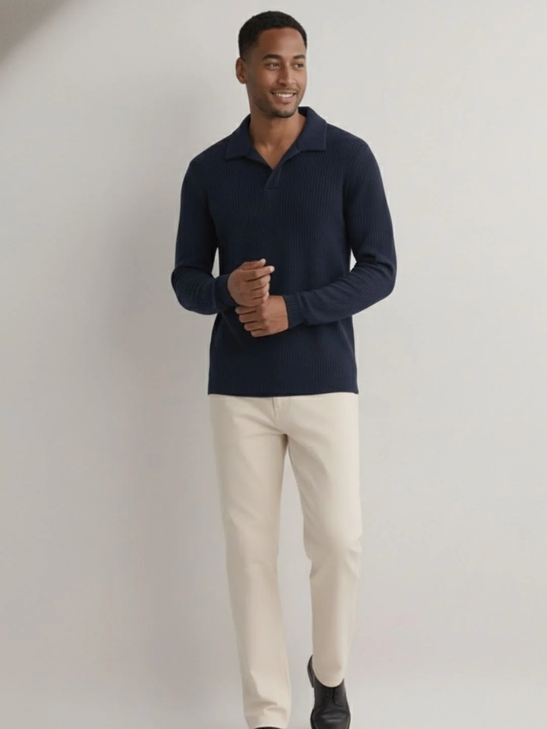 Men Navy Polo Neck T-Shirt - Image 2