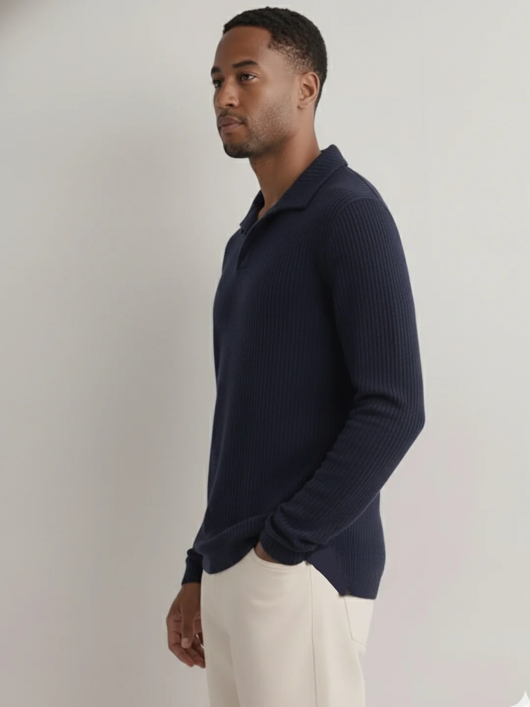 Men Navy Polo Neck T-Shirt - Image 3